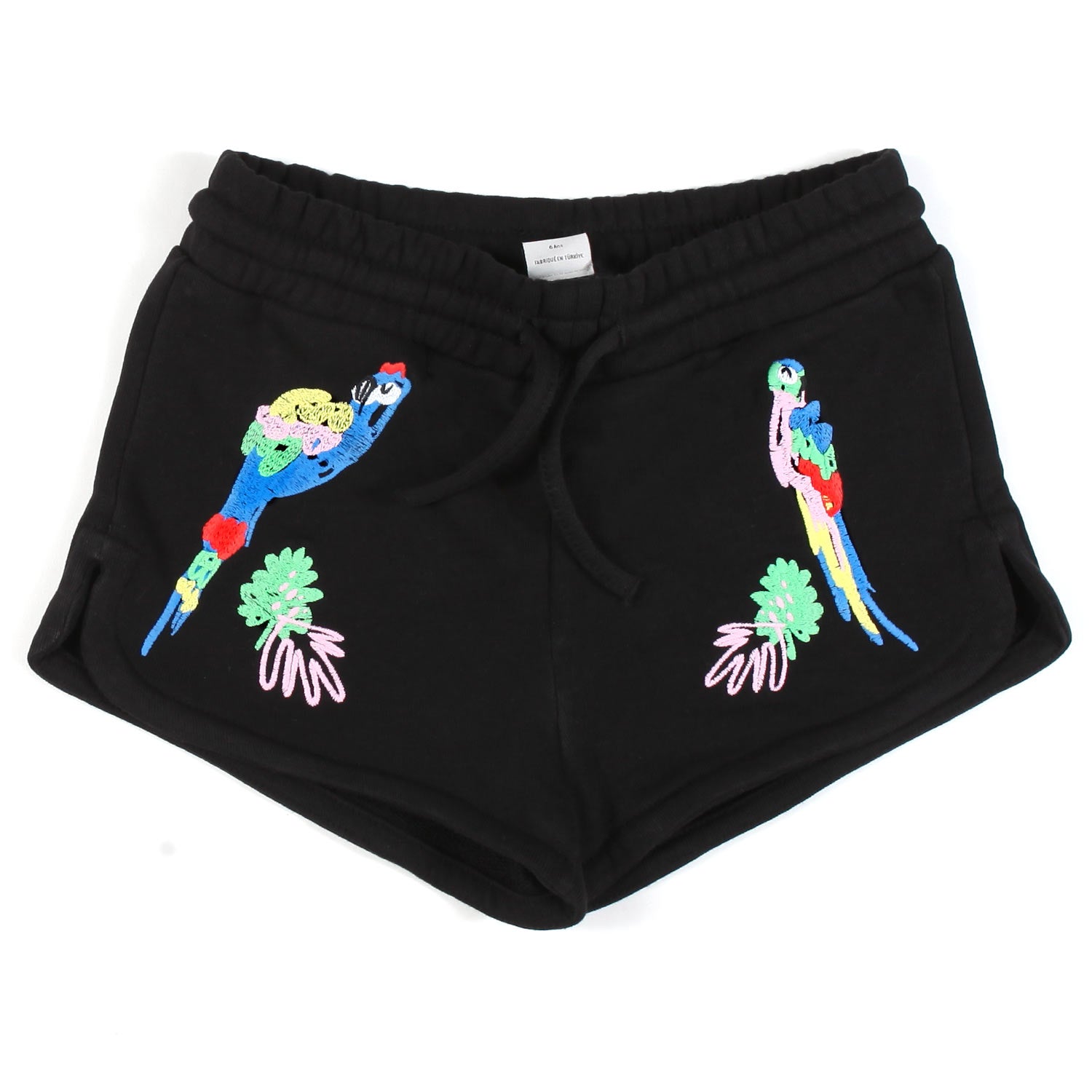 SHORTS FELPA NERI CON PAPPAGALLI RICAMATI - annameglio.com abbigliamento moda