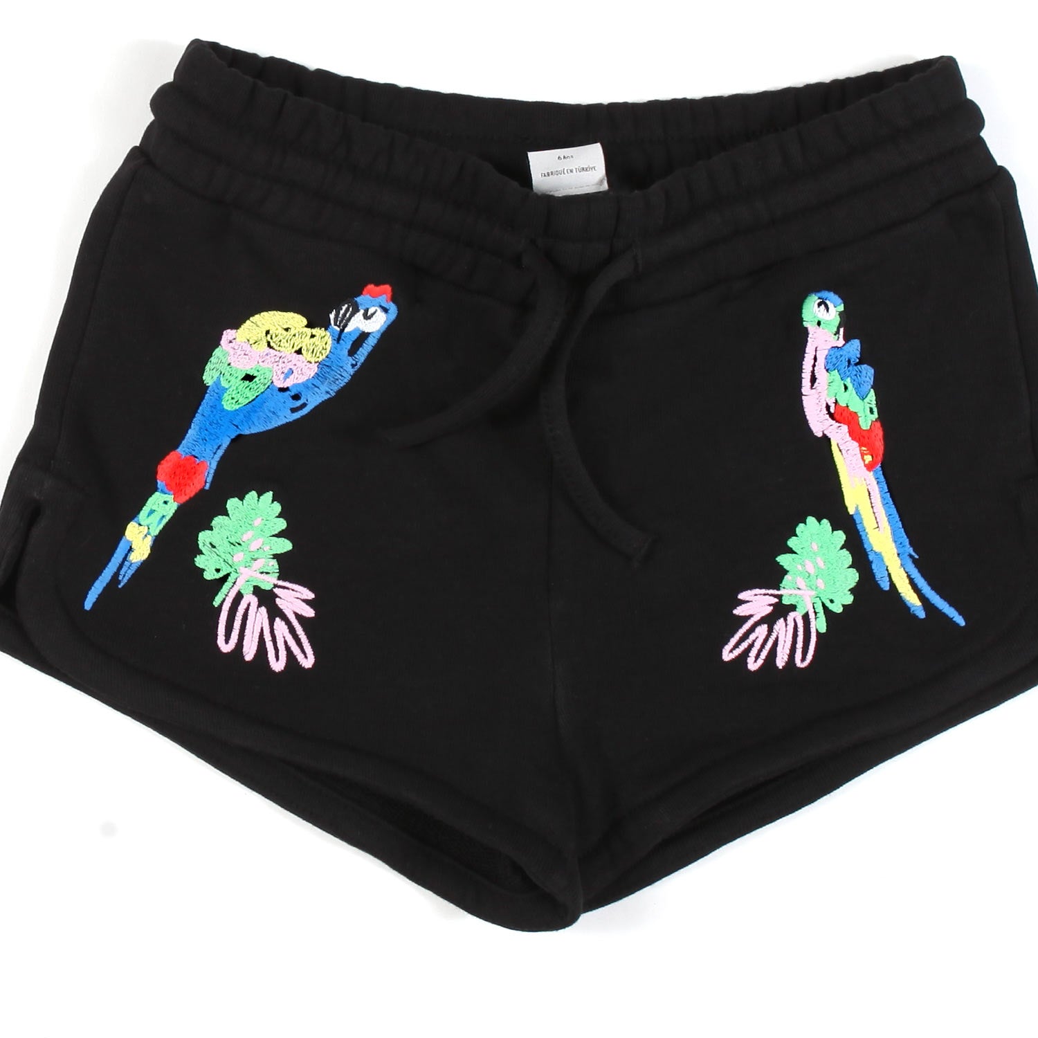 SHORTS FELPA NERI CON PAPPAGALLI RICAMATI - annameglio.com abbigliamento moda