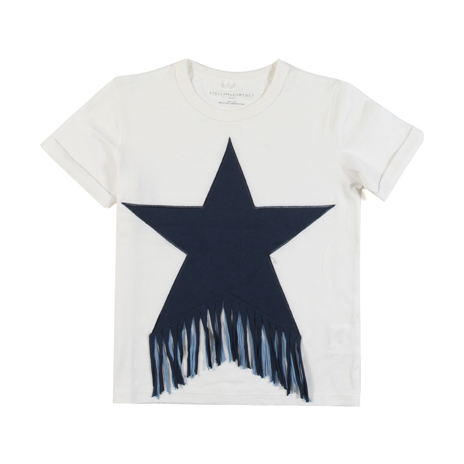 T-SHIRT BIANCA CON STELLA BLU SCURO E FRANGE - annameglio.com abbigliamento moda