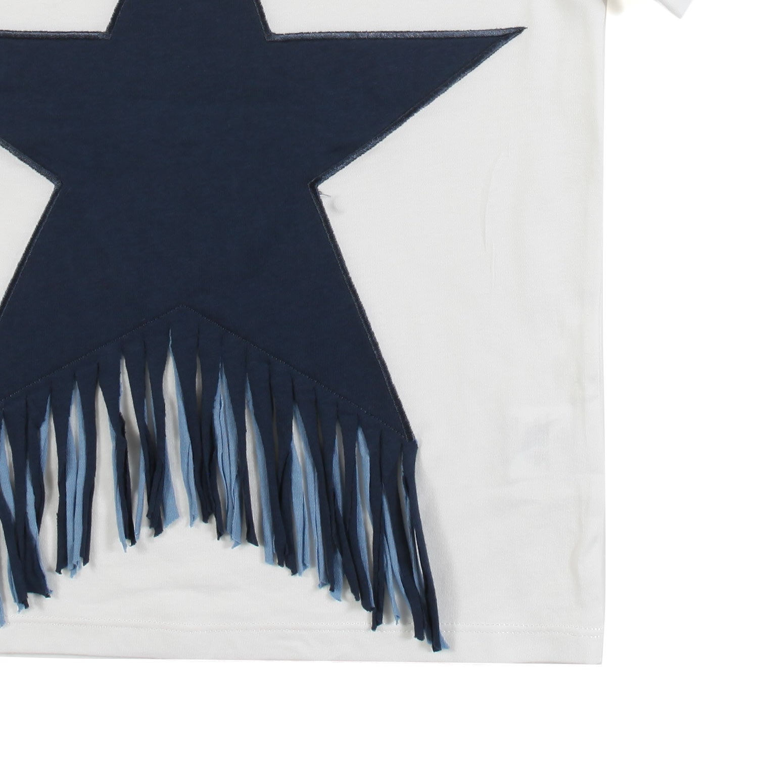 T-SHIRT BIANCA CON STELLA BLU SCURO E FRANGE - annameglio.com abbigliamento moda