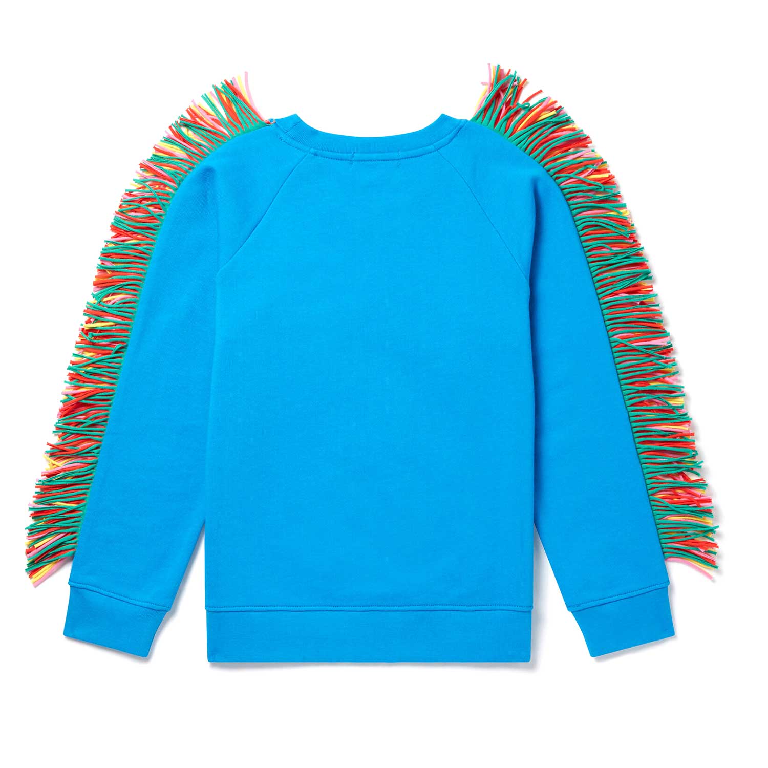 MAXI FELPA CELESTE CON STELLA E FRANGE MULTICOLOR - annameglio.com abbigliamento moda