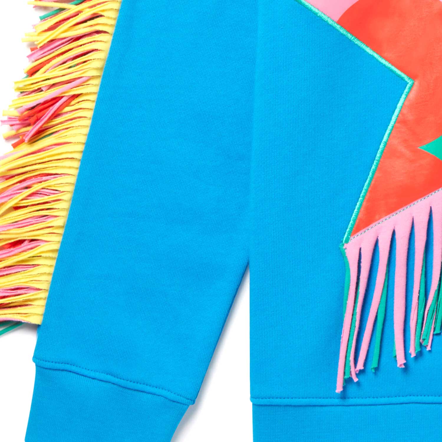 MAXI FELPA CELESTE CON STELLA E FRANGE MULTICOLOR - annameglio.com abbigliamento moda