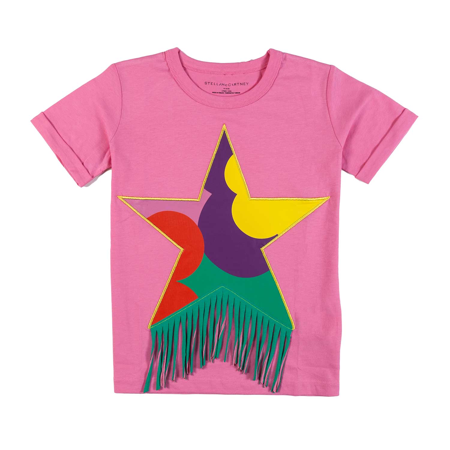 T-SHIRT ROSA CON STELLA MULTICOLOR E FRANGE - annameglio.com abbigliamento moda