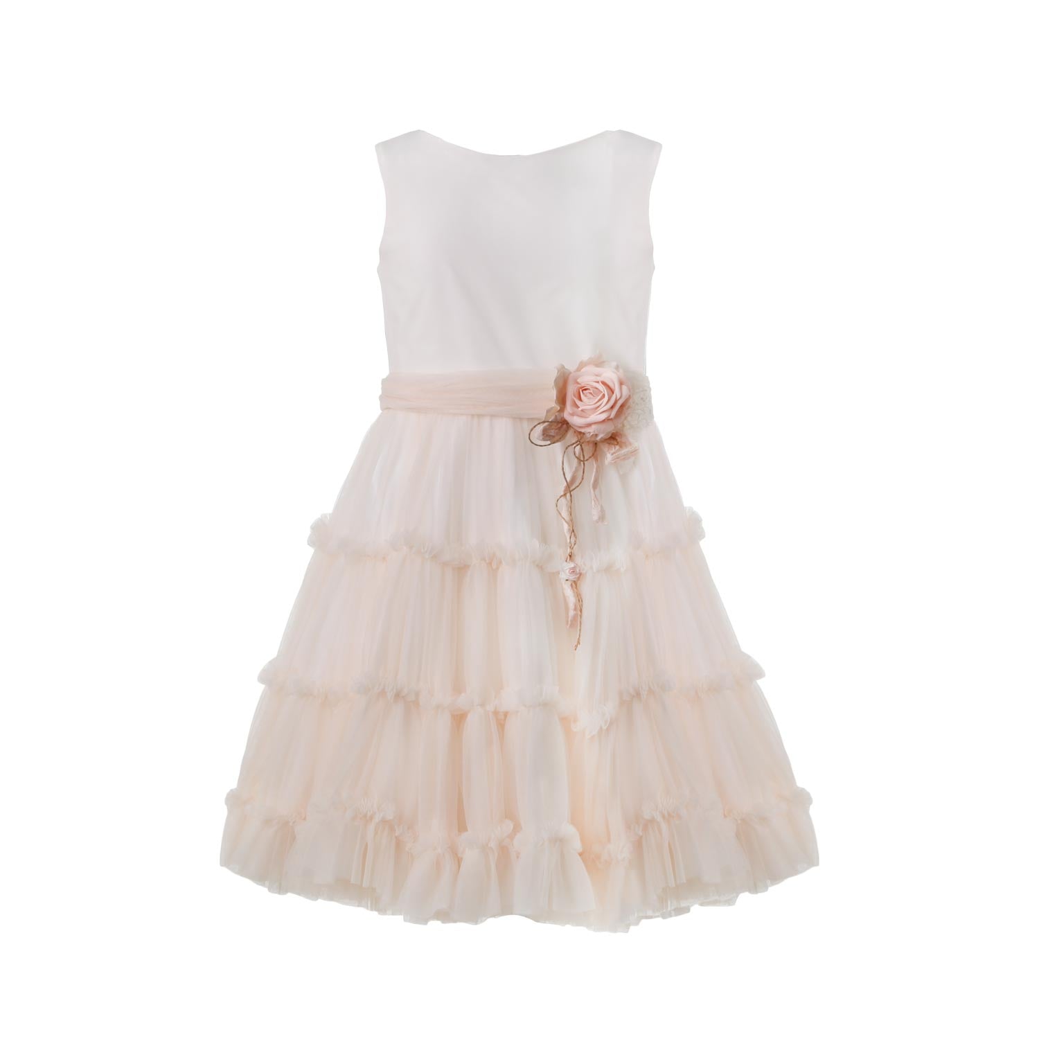 ABITO TULLE ROSA CIPRIA CON CINTA E SPILLA FIORE - annameglio.com abbigliamento moda