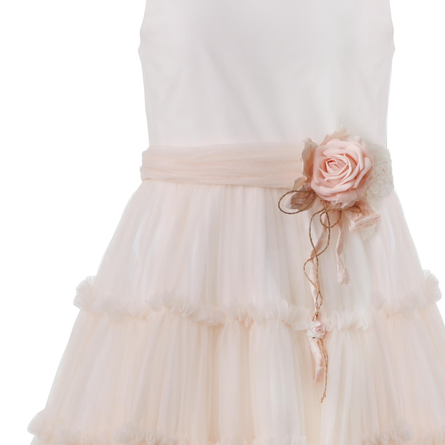 ABITO TULLE ROSA CIPRIA CON CINTA E SPILLA FIORE - annameglio.com abbigliamento moda