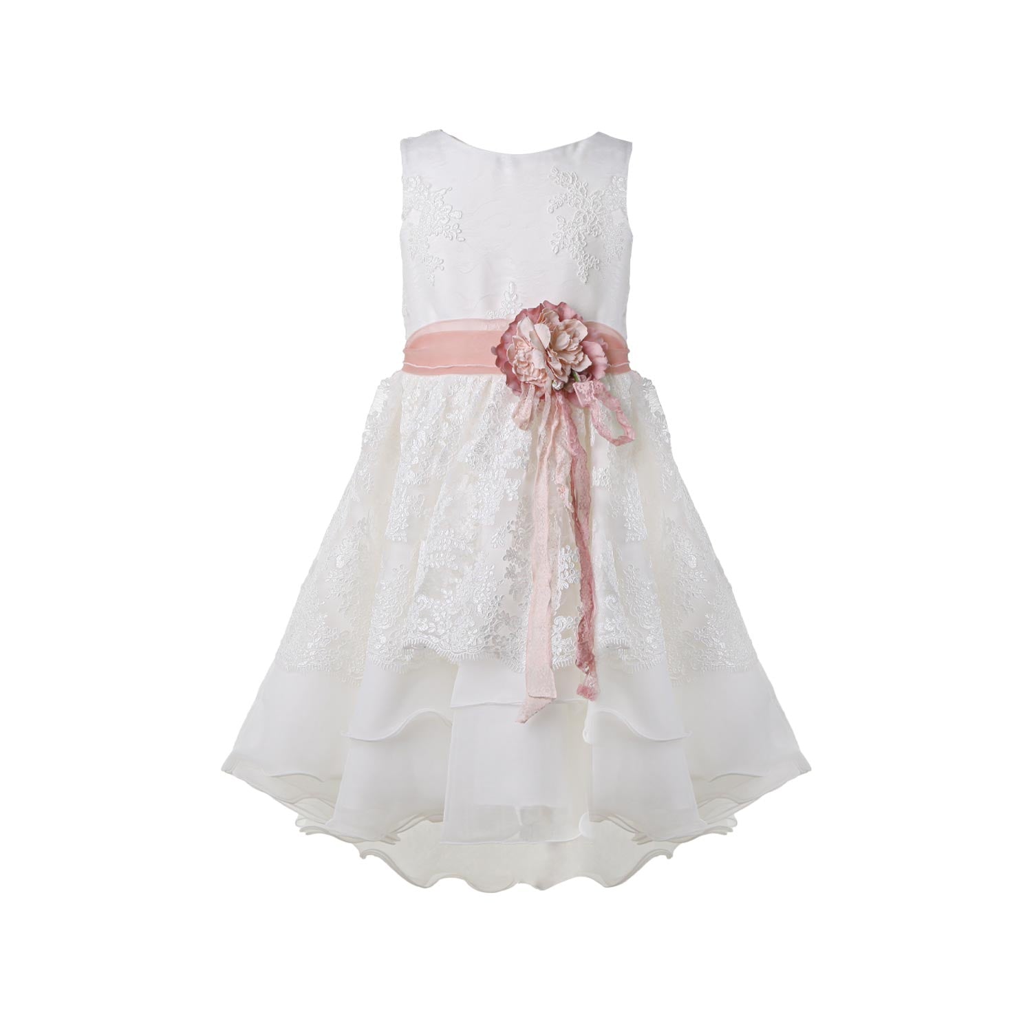 ABITO BIANCO IN TULLE RICAMATO CON CINTA ROSA - annameglio.com abbigliamento moda