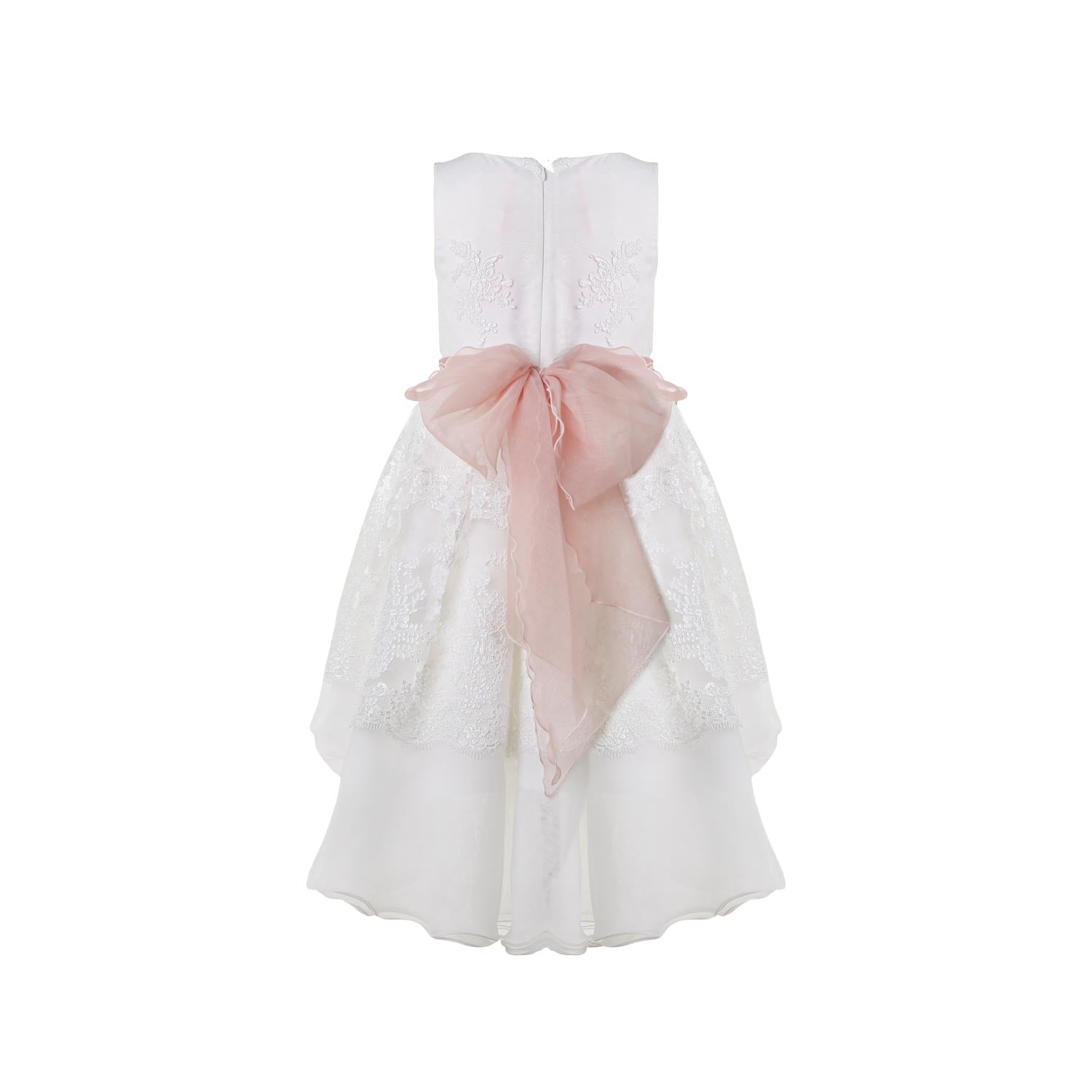 ABITO BIANCO IN TULLE RICAMATO CON CINTA ROSA - annameglio.com abbigliamento moda