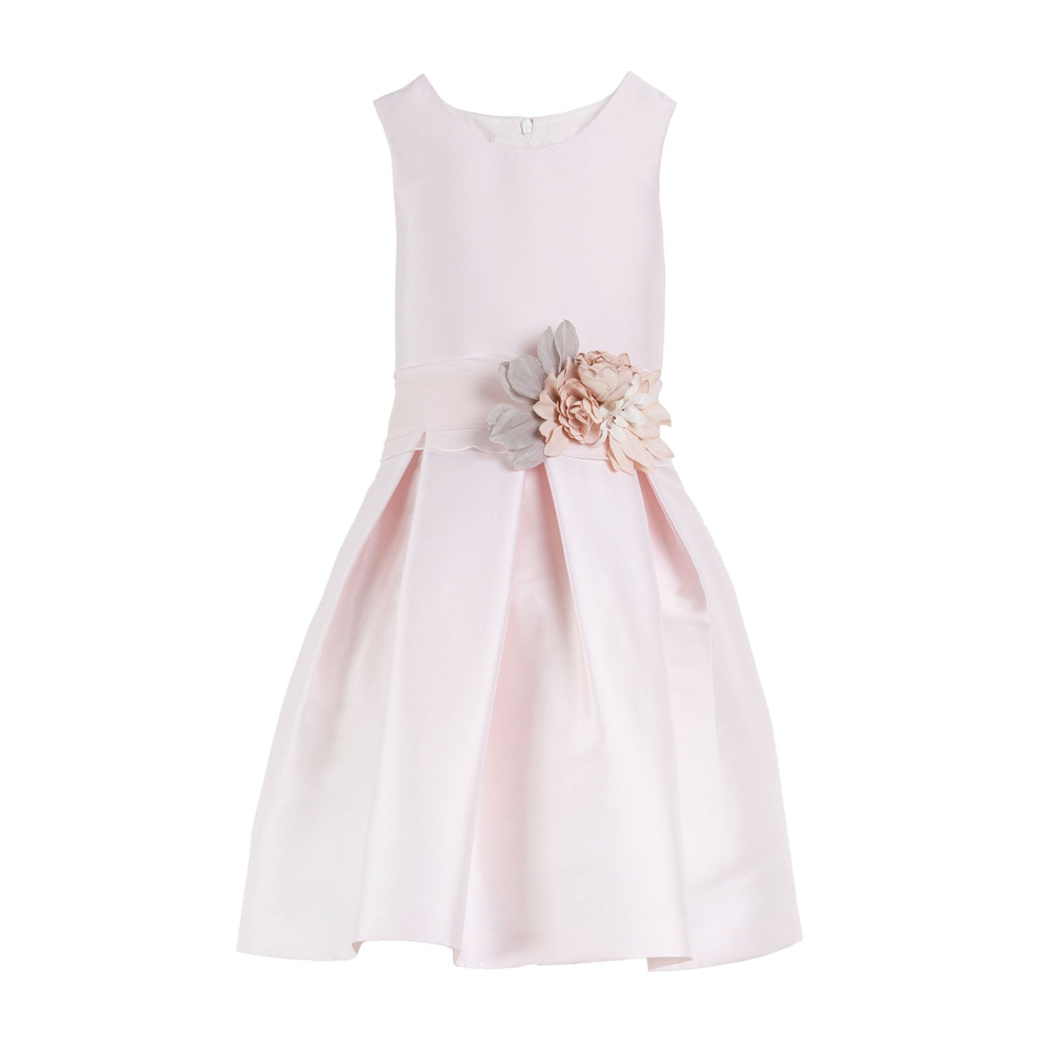 ABITO MIKADO ROSA CHIARO CON CINTURA E FIORE - annameglio.com abbigliamento moda