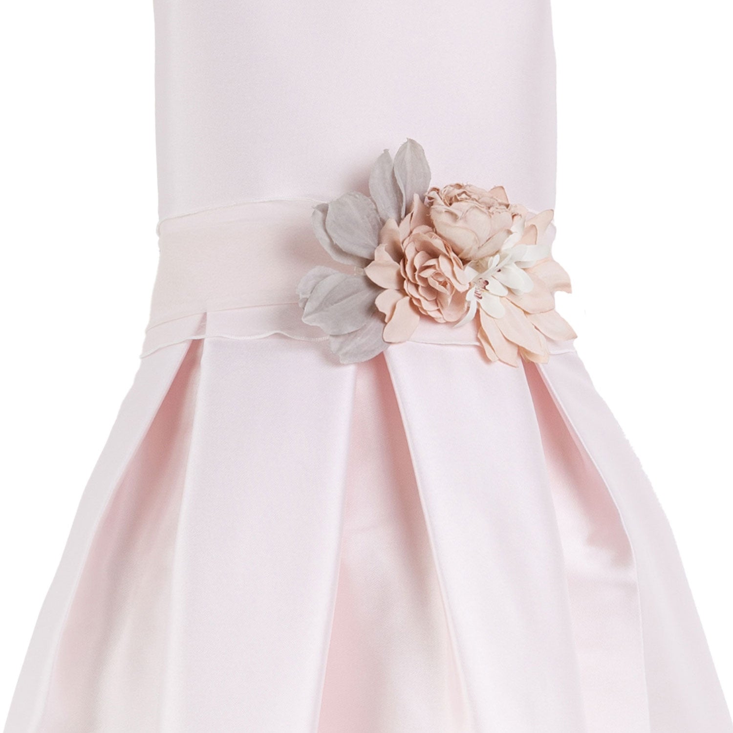 ABITO MIKADO ROSA CHIARO CON CINTURA E FIORE - annameglio.com abbigliamento moda