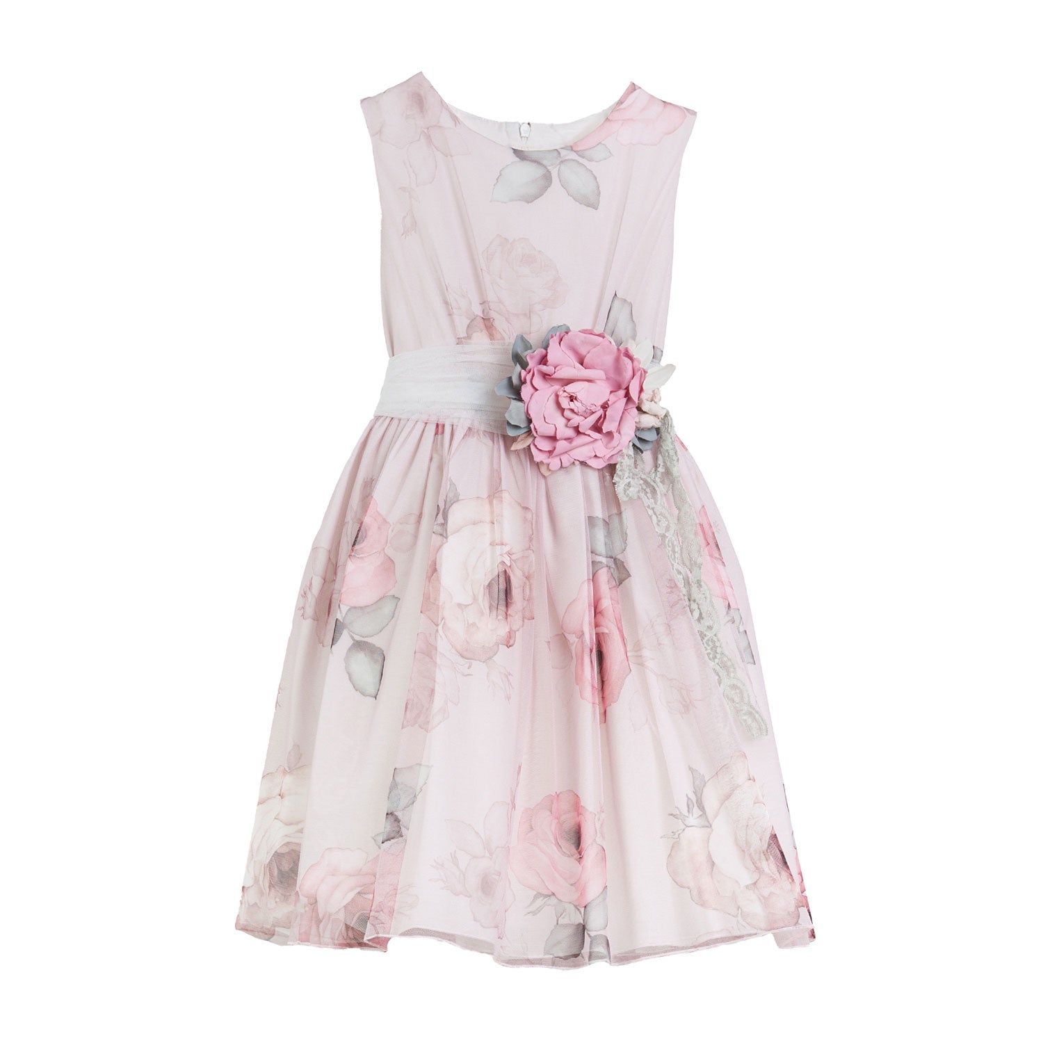 ABITO FLOREALE ROSA IN TULLE CON CINTURA - annameglio.com abbigliamento moda