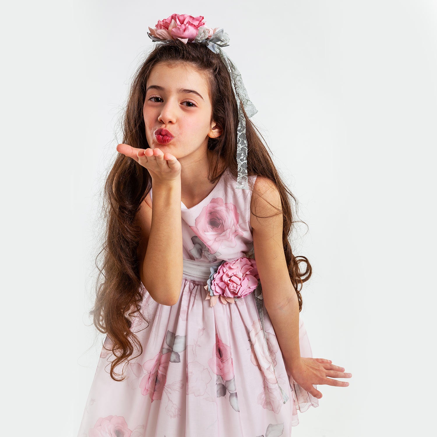 ABITO FLOREALE ROSA IN TULLE CON CINTURA - annameglio.com abbigliamento moda