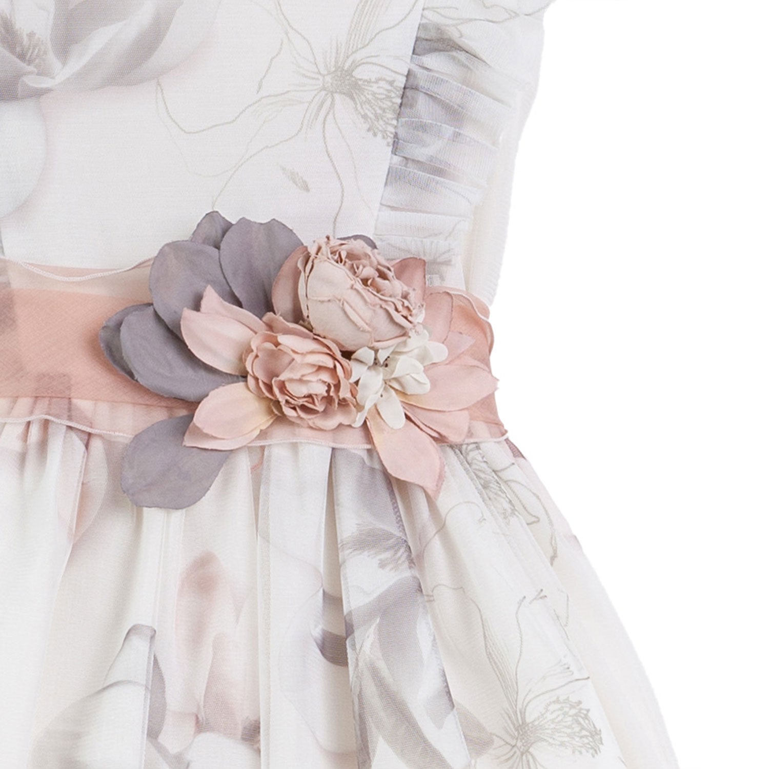 ABITO TULLE BIANCO A FIORI CON CINTA SALMONE - annameglio.com abbigliamento moda