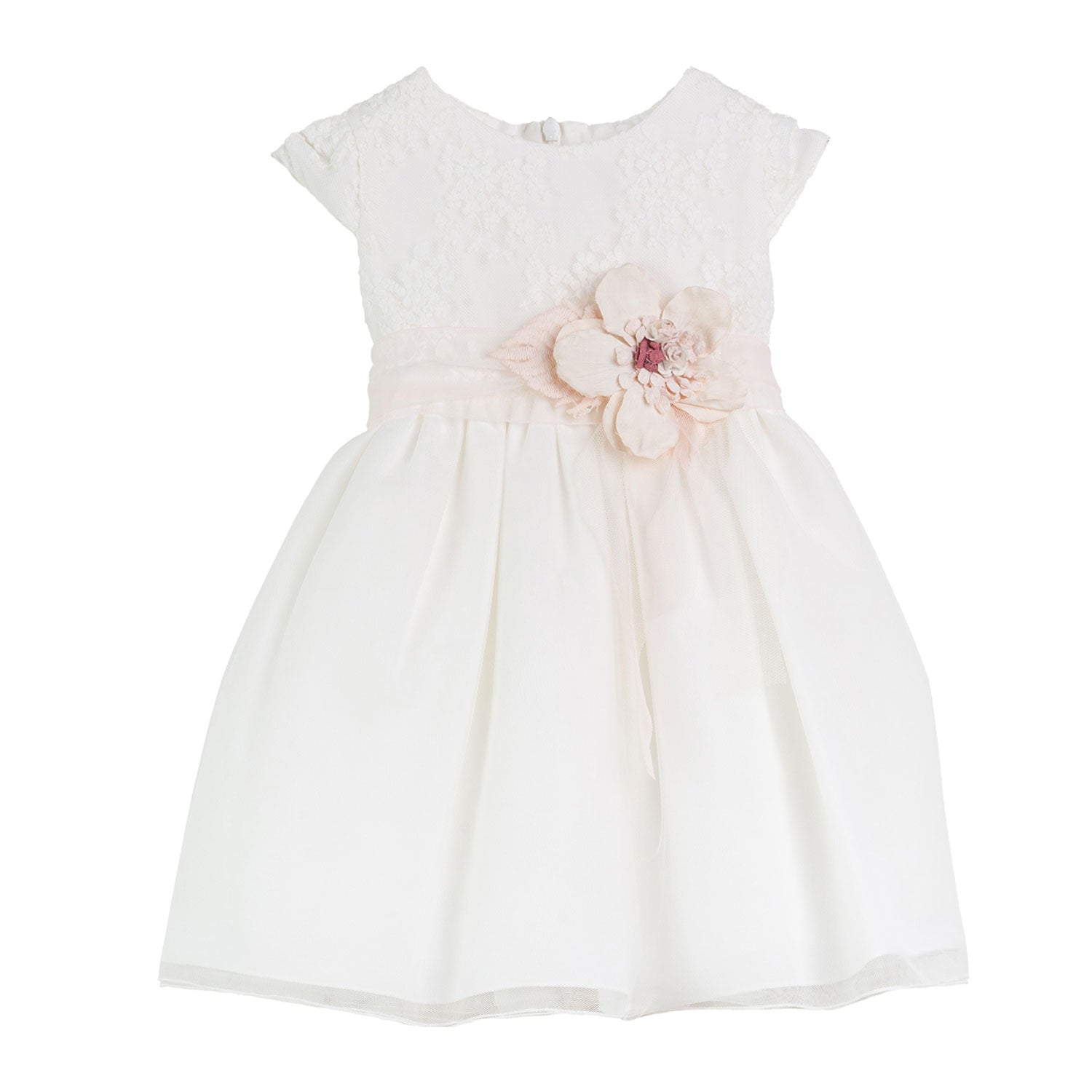 MINI ABITO BIANCO RICAMATO CON FIORE ROSA CHIARO - annameglio.com abbigliamento moda