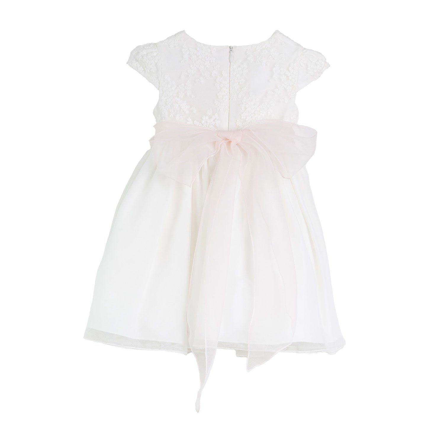 MINI ABITO BIANCO RICAMATO CON FIORE ROSA CHIARO - annameglio.com abbigliamento moda