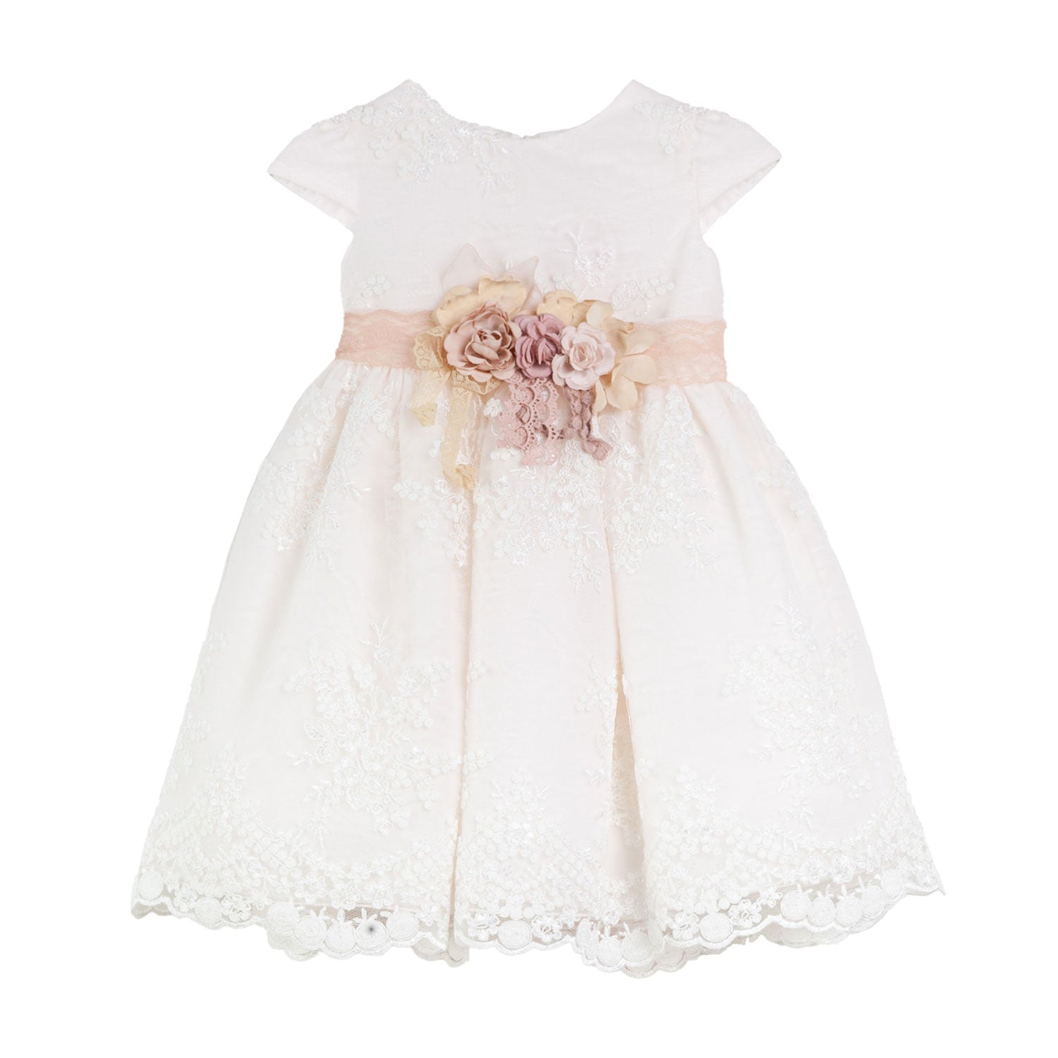 VESTITO TULLE BIANCO RICAMATO SU BASE ROSA CHIARO - annameglio.com abbigliamento moda