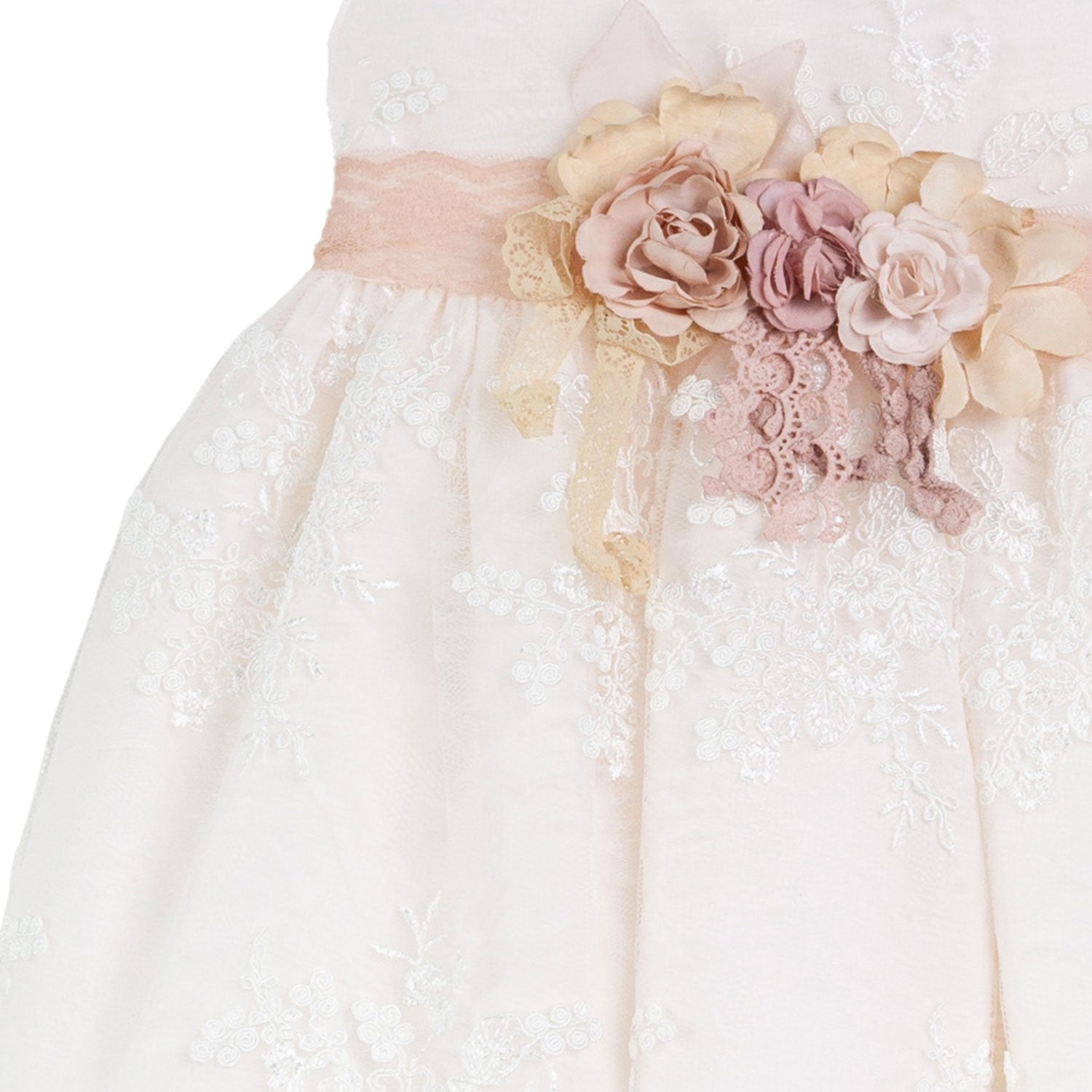 VESTITO TULLE BIANCO RICAMATO SU BASE ROSA CHIARO - annameglio.com abbigliamento moda