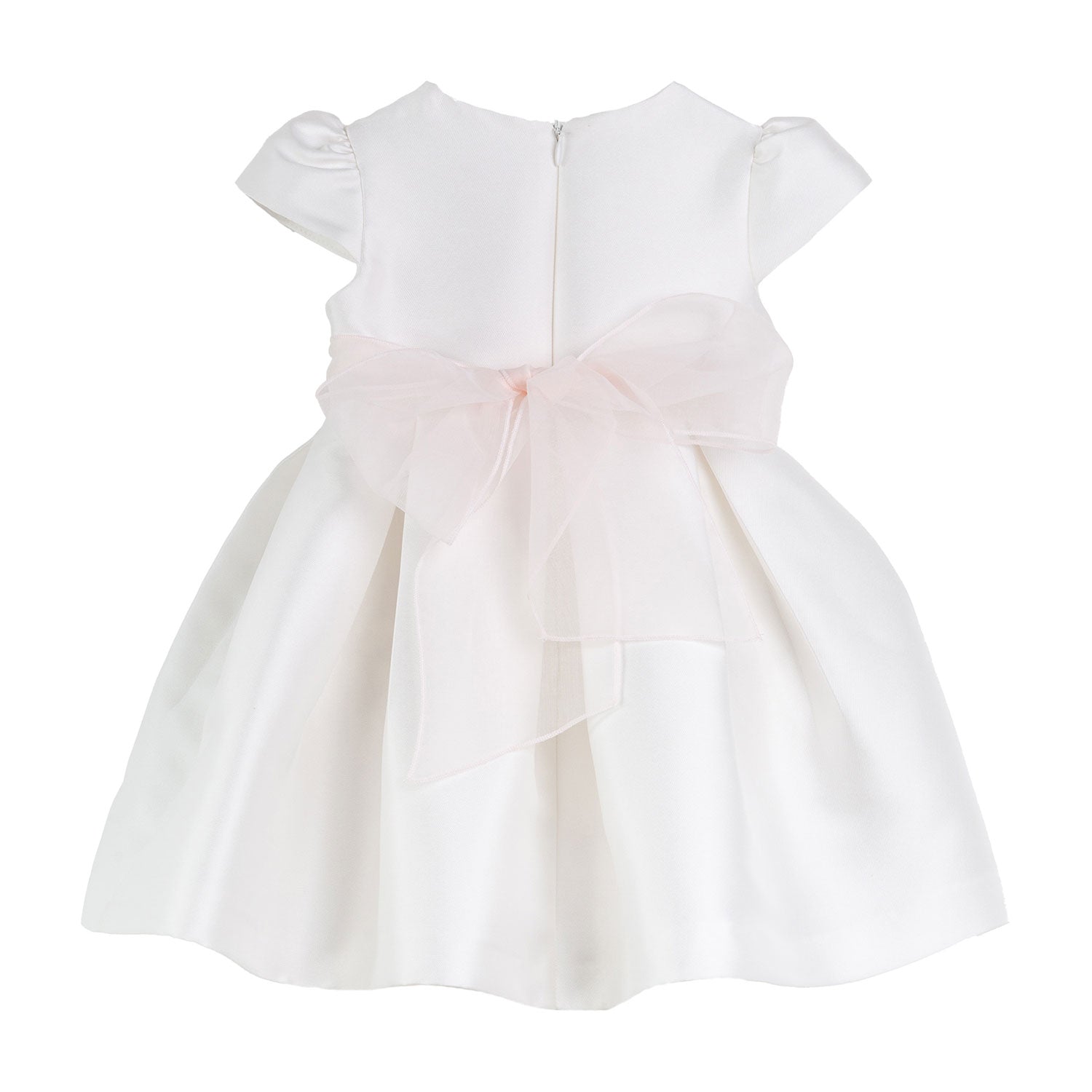 MINI ABITO MIKADO BIANCO CON CINTURA ROSA CHIARO - annameglio.com abbigliamento moda