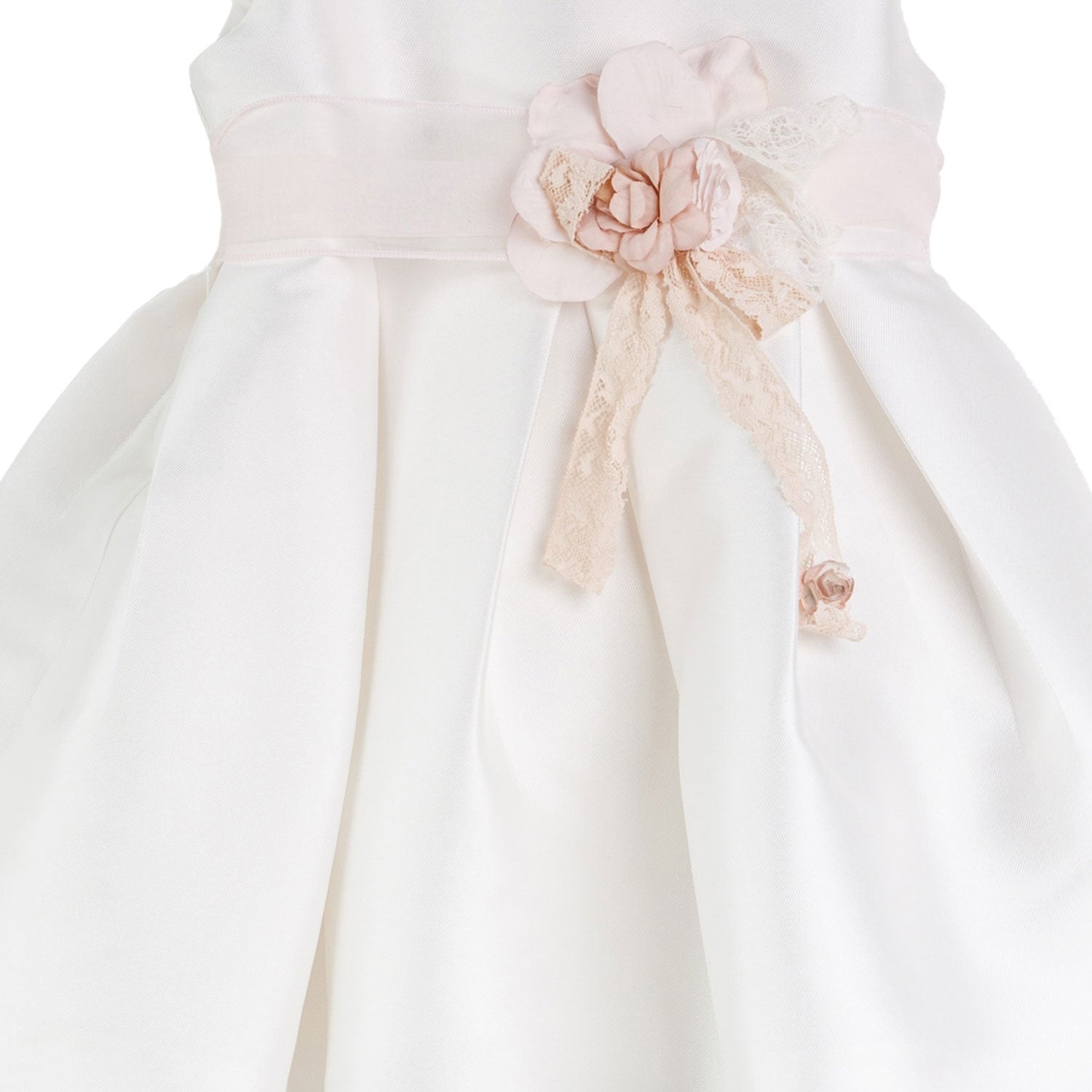 MINI ABITO MIKADO BIANCO CON CINTURA ROSA CHIARO - annameglio.com abbigliamento moda