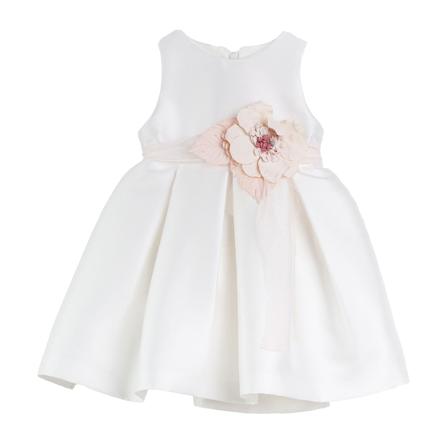 MINI ABITO MIKADO BIANCO CON FIORE ROSA CHIARO - annameglio.com abbigliamento moda