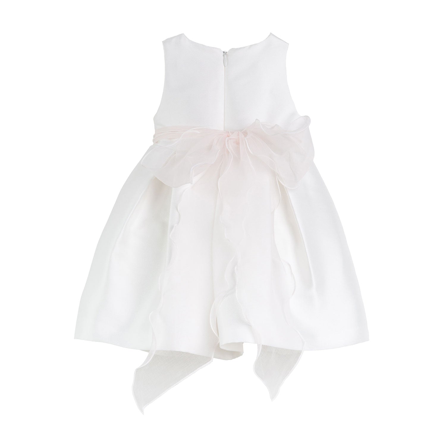MINI ABITO MIKADO BIANCO CON FIORE ROSA CHIARO - annameglio.com abbigliamento moda