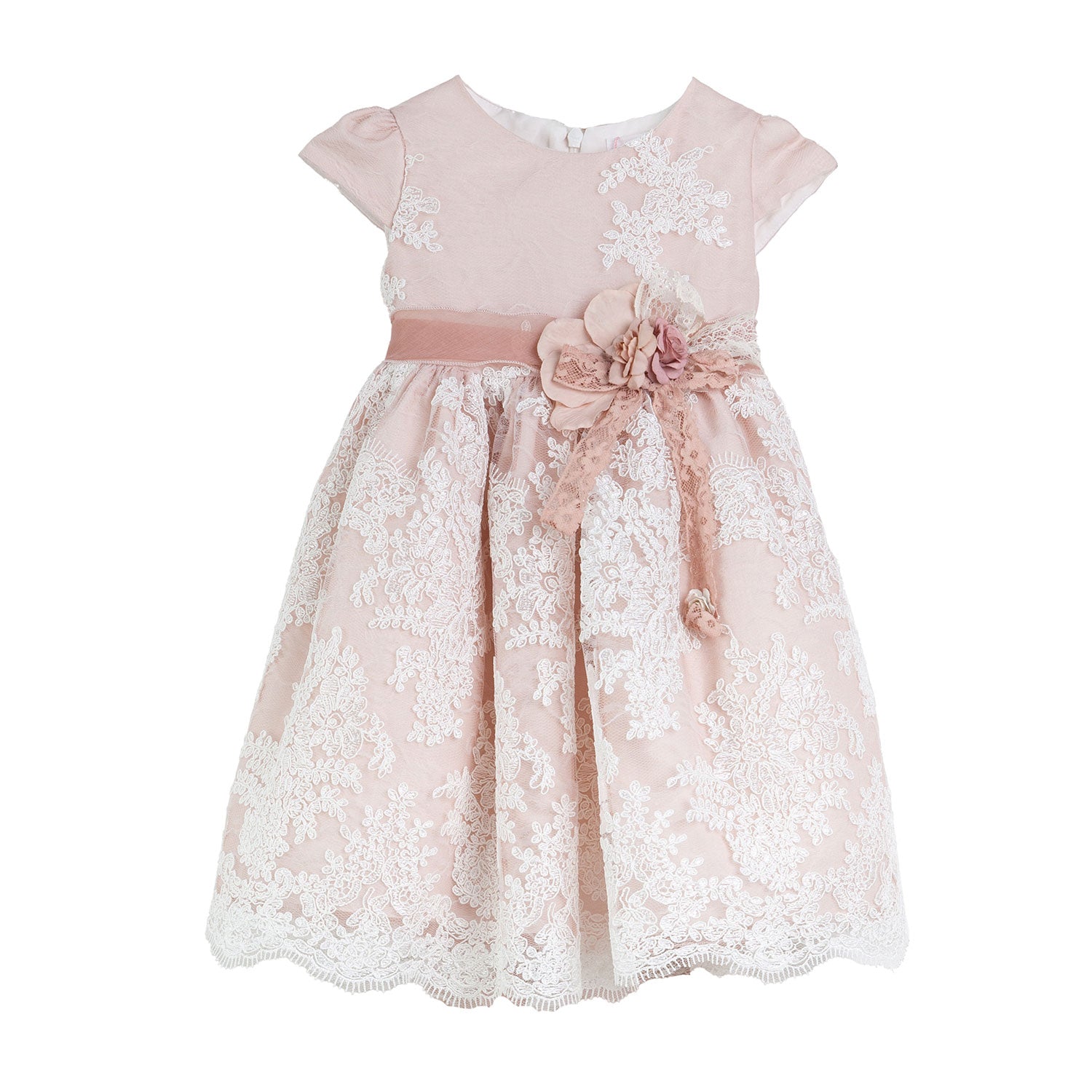 MINI VESTITO ROSA ANTICO RICAMATO IN BIANCO - annameglio.com abbigliamento moda