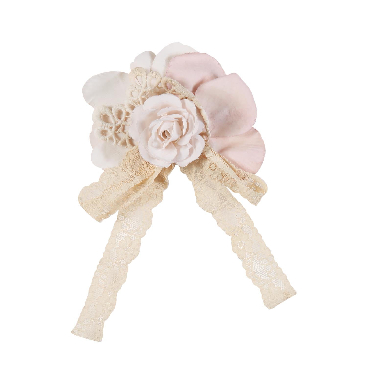 FERMAGLIO FLOREALE ROSA ANTICO E BIANCO IN PIZZO - annameglio.com abbigliamento moda