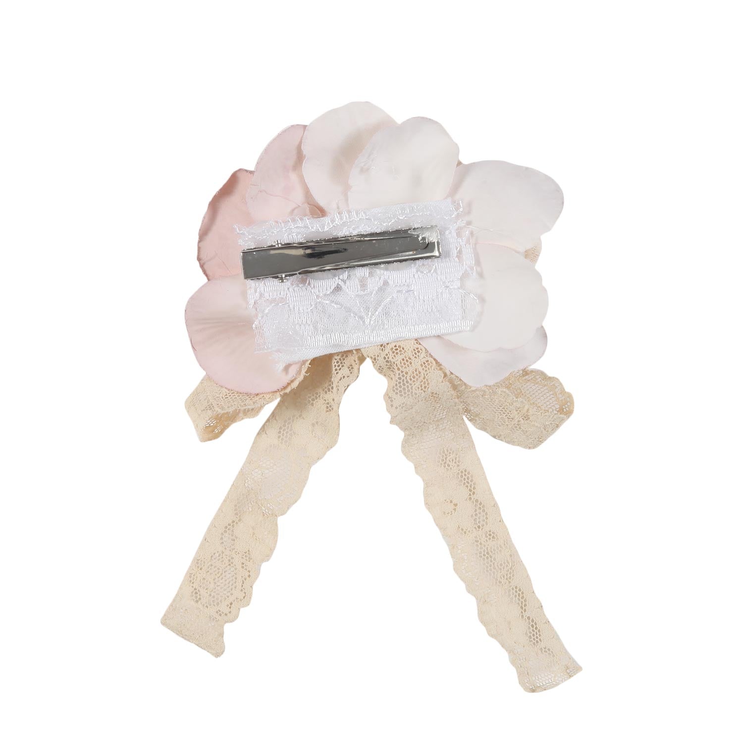 FERMAGLIO FLOREALE ROSA ANTICO E BIANCO IN PIZZO - annameglio.com abbigliamento moda