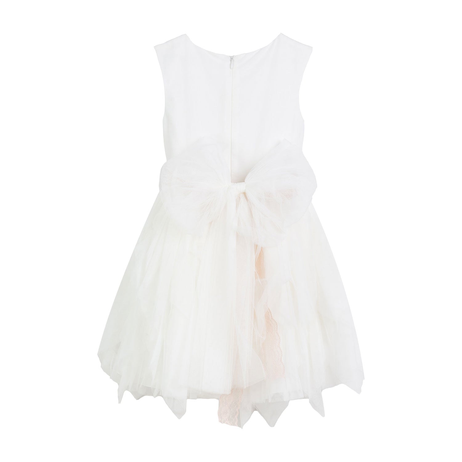 ABITO TULLE BIANCO CON SPILLA FIORE CELESTE E ROSA - annameglio.com abbigliamento moda