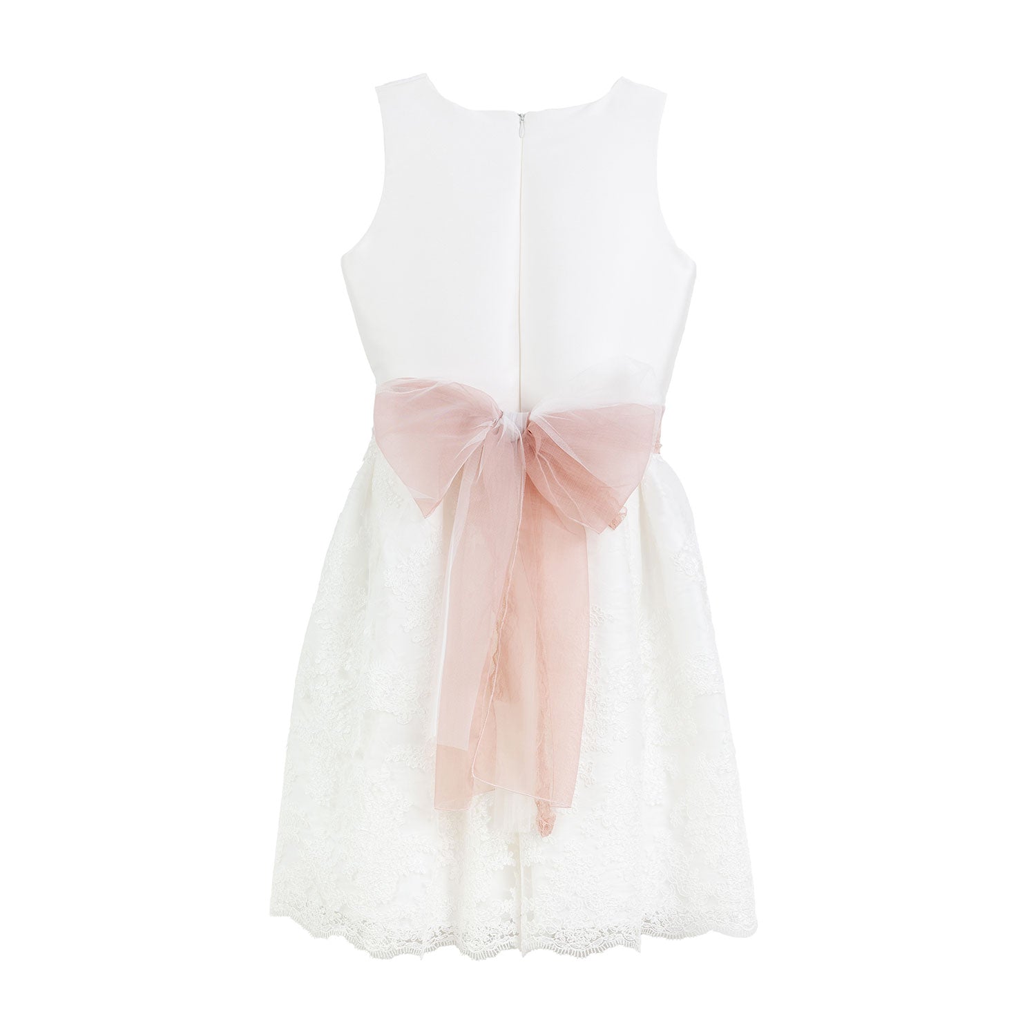 ABITO BIANCO IN MIKADO E TULLE CON PIZZO ROSA - annameglio.com abbigliamento moda