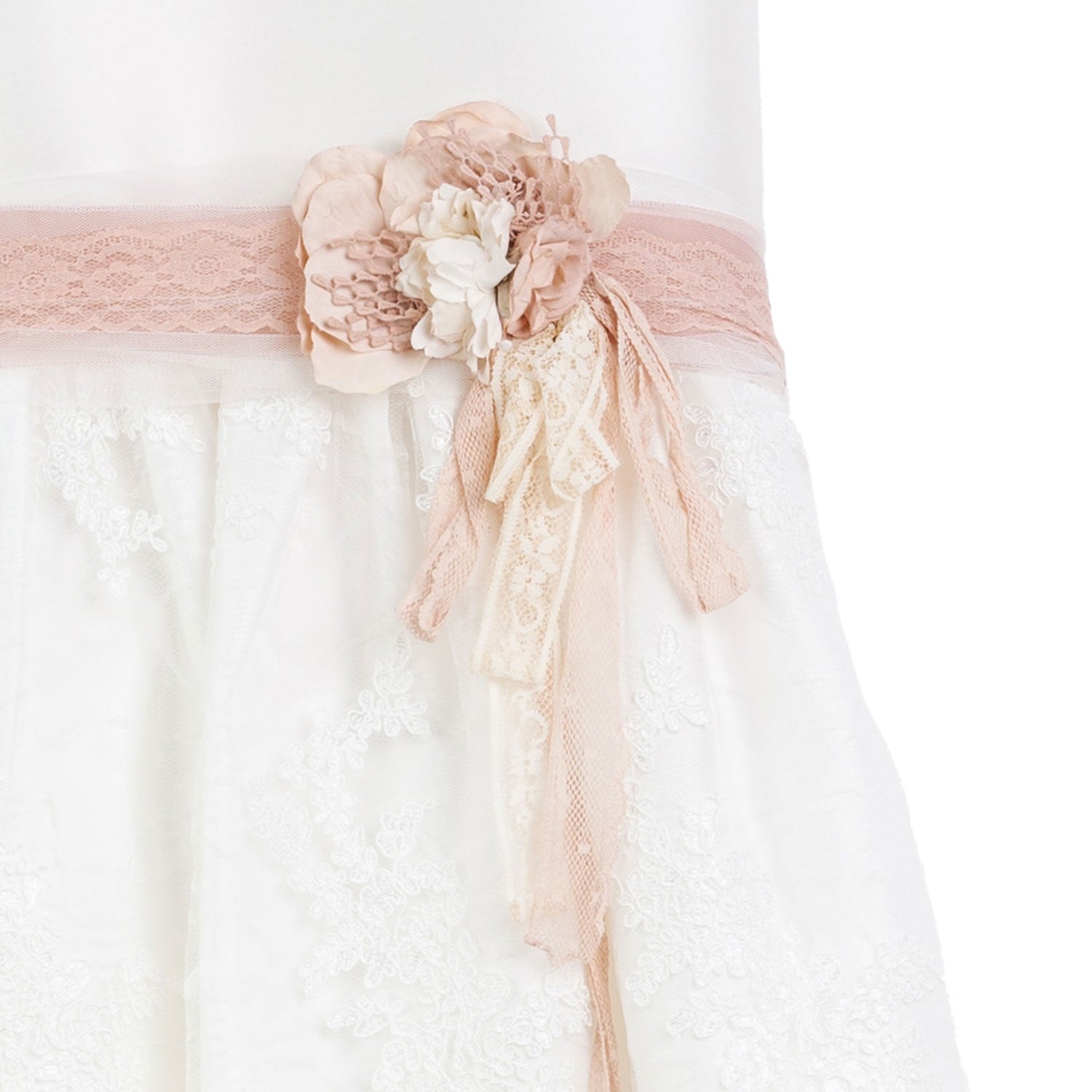 ABITO BIANCO IN MIKADO E TULLE CON PIZZO ROSA - annameglio.com abbigliamento moda