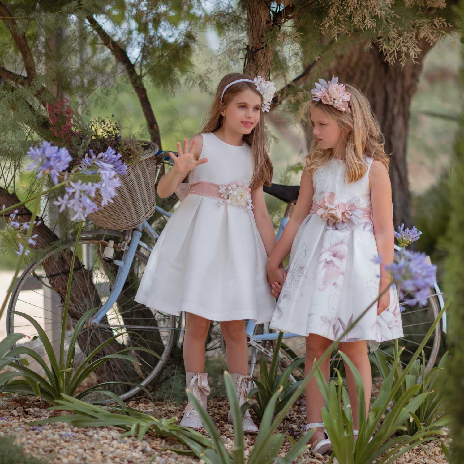 ABITO MIKADO BIANCO CON CINTA ROSA ANTICO - annameglio.com abbigliamento moda