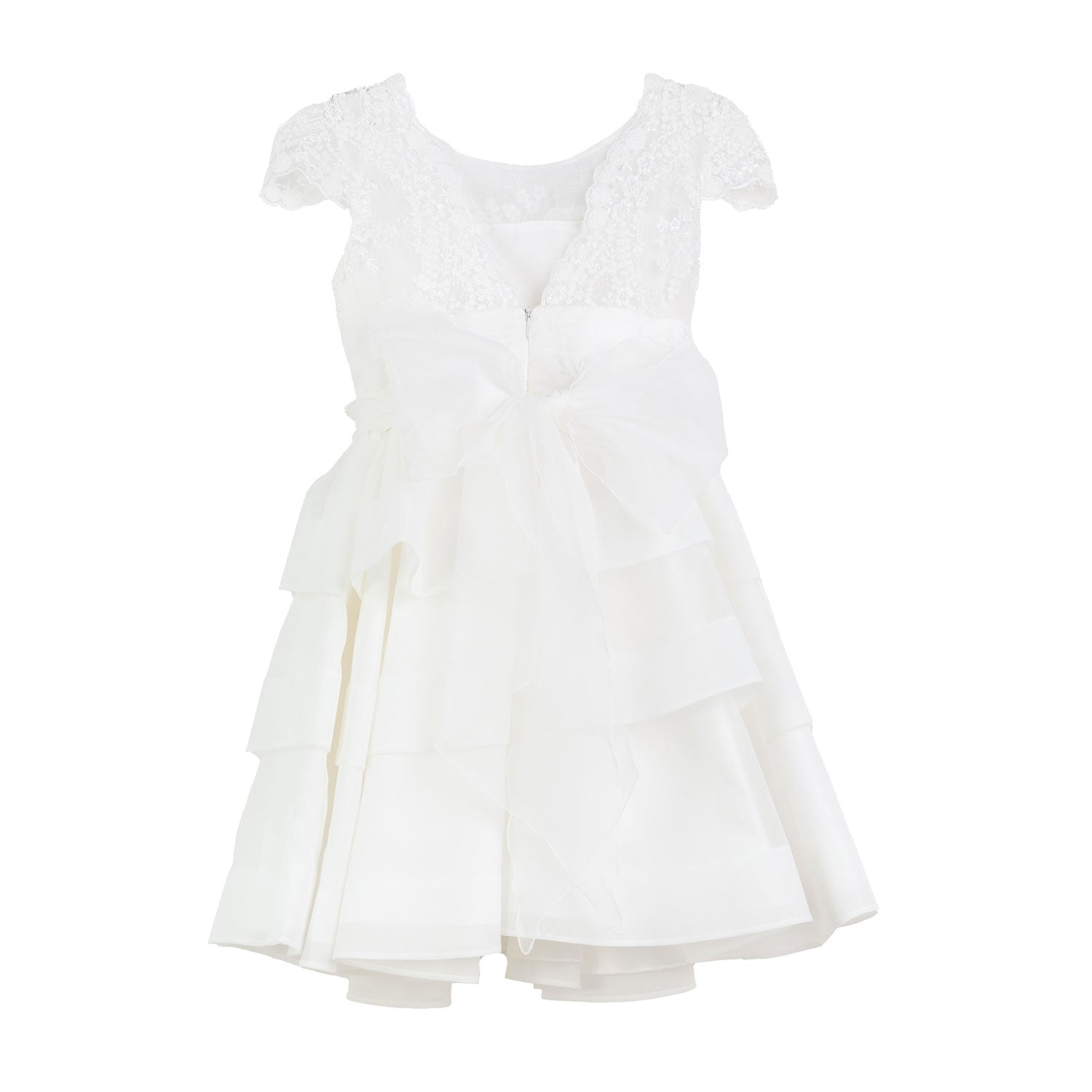 ABITO TULLE BIANCO RICAMATO CON BALZE E FIORI ROSA - annameglio.com abbigliamento moda