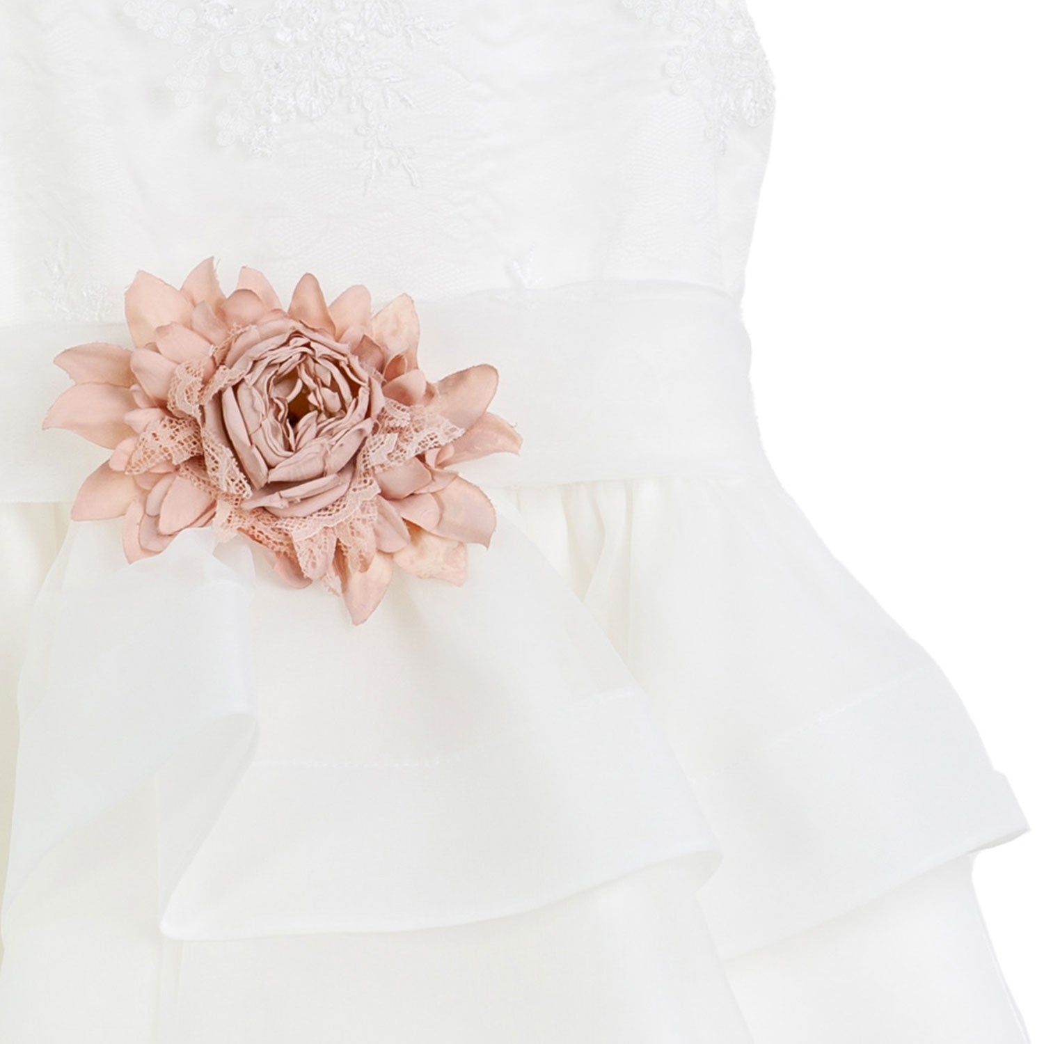 ABITO TULLE BIANCO RICAMATO CON BALZE E FIORI ROSA - annameglio.com abbigliamento moda