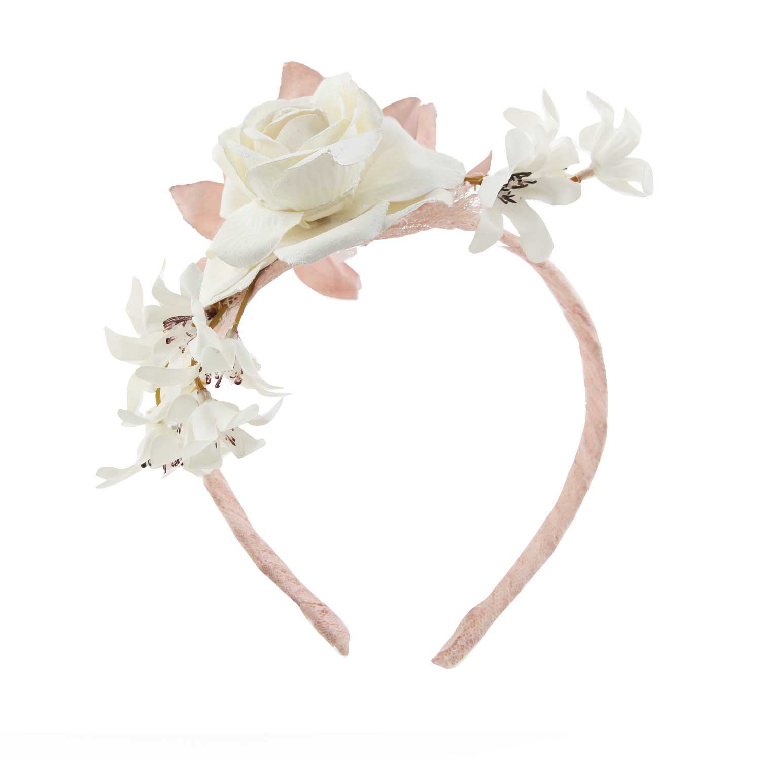 CERCHIETTO FLOREALE ROSA E BIANCO SPORCO - annameglio.com abbigliamento moda