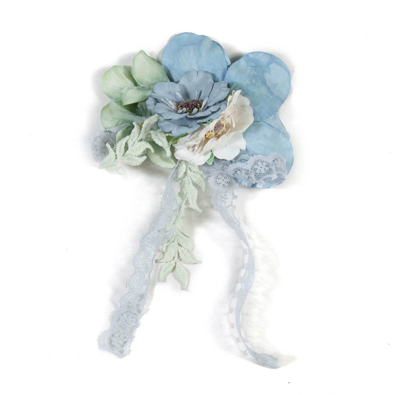 FERMAGLIO FLOREALE AZZURRO E VERDE ACQUA CON PIZZO - annameglio.com abbigliamento moda