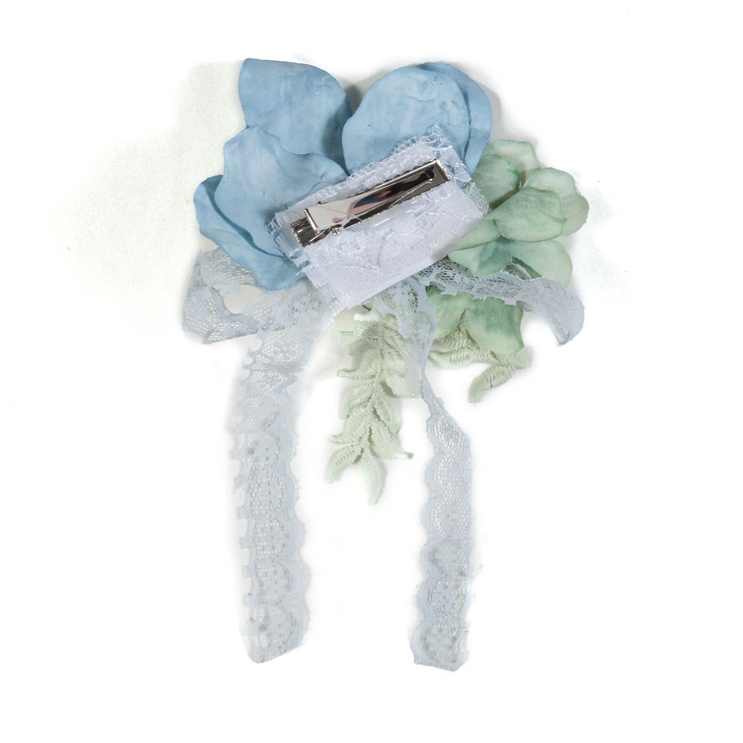 FERMAGLIO FLOREALE AZZURRO E VERDE ACQUA CON PIZZO - annameglio.com abbigliamento moda