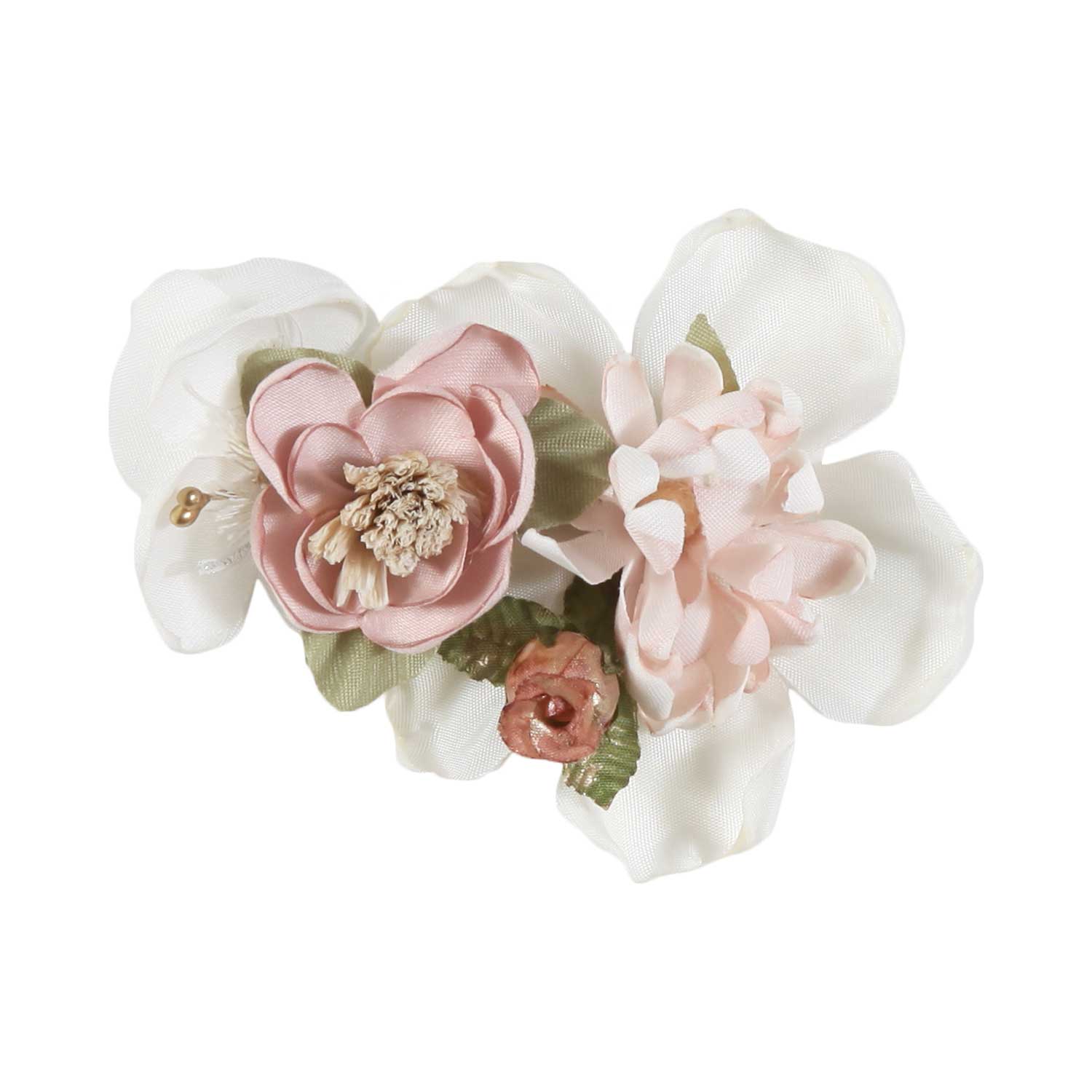 FERMAGLIO FLOREALE BIANCO PANNA E ROSA CHIARO - annameglio.com abbigliamento moda