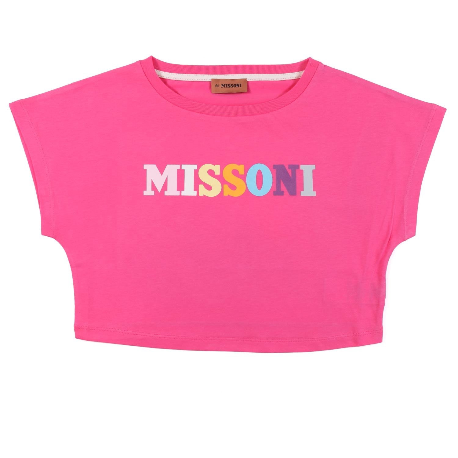 T-SHIRT CROPPED FUCSIA CON LOGO MULTICOLOR - annameglio.com abbigliamento moda