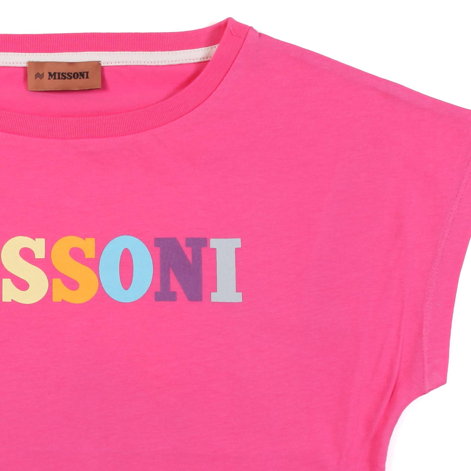 T-SHIRT CROPPED FUCSIA CON LOGO MULTICOLOR - annameglio.com abbigliamento moda