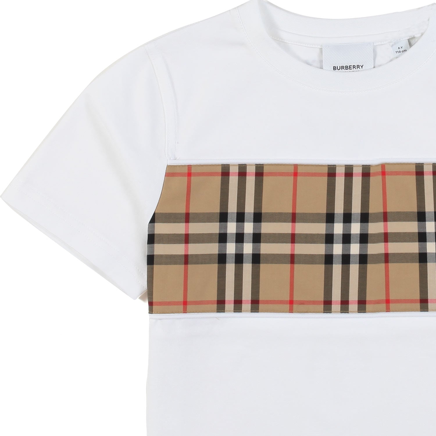 T-SHIRT UNISEX BIANCA CON FASCIA VINTAGE CHECK - annameglio.com abbigliamento moda