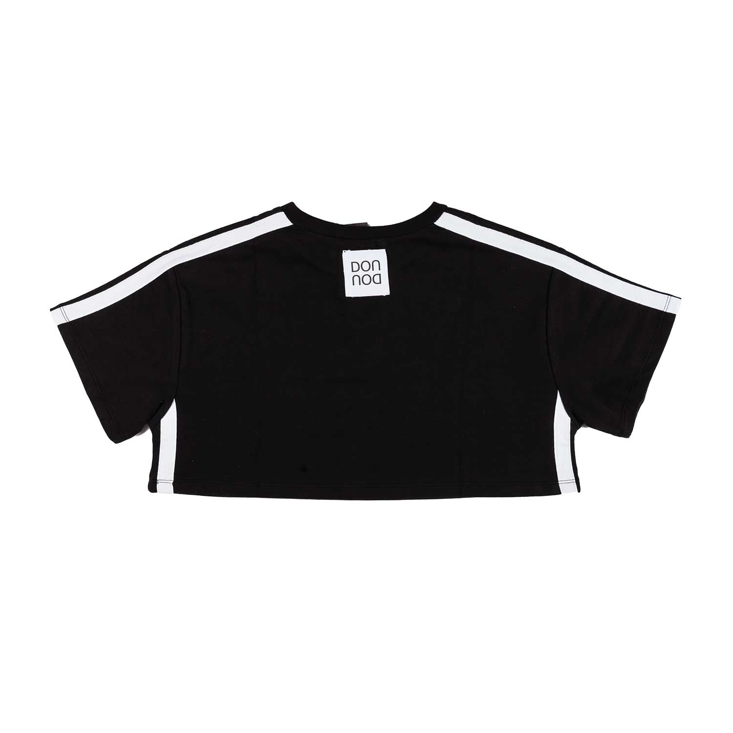 T-SHIRT CROPPED NERA CON STRISCE BIANCHE - annameglio.com abbigliamento moda