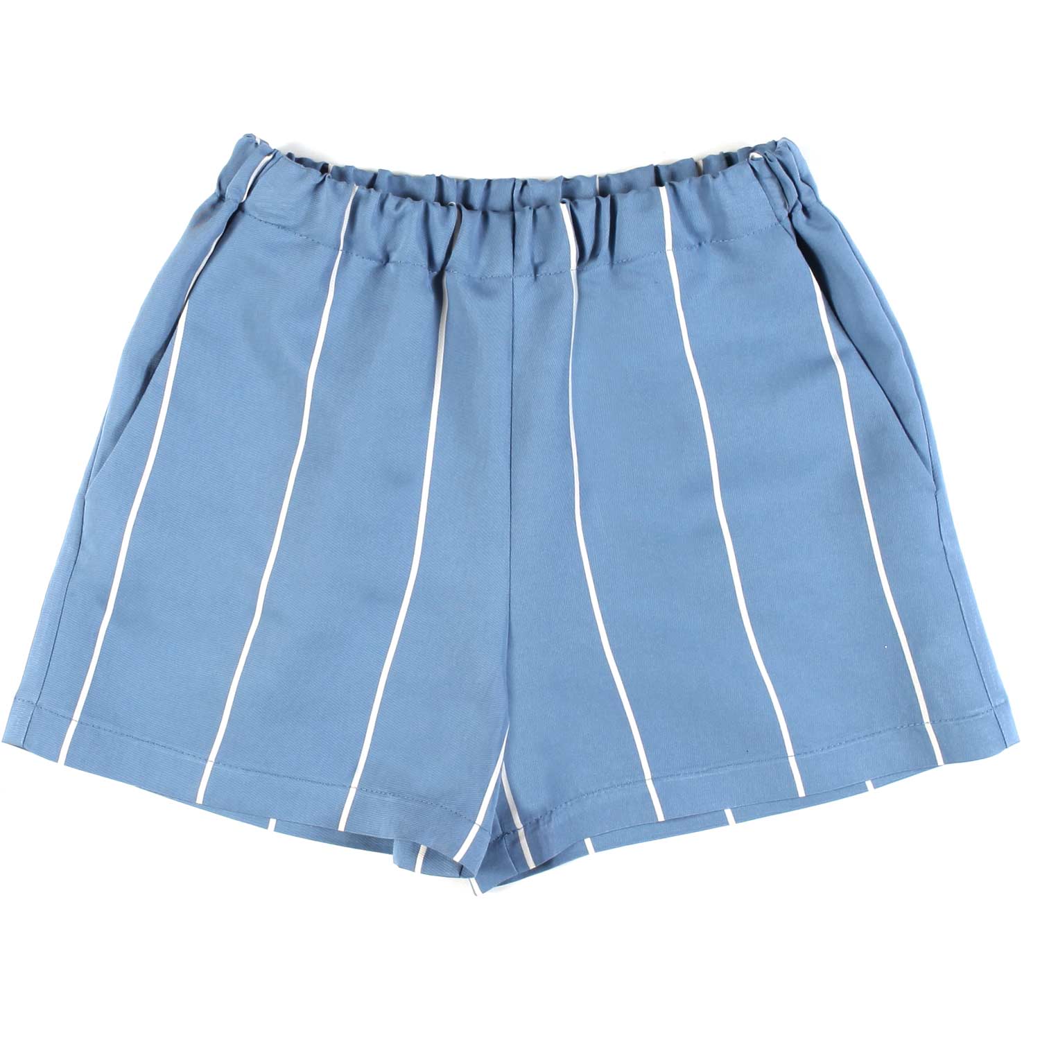 SHORTS CELESTE POLVERE CON RIGHE BIANCHE - annameglio.com abbigliamento moda