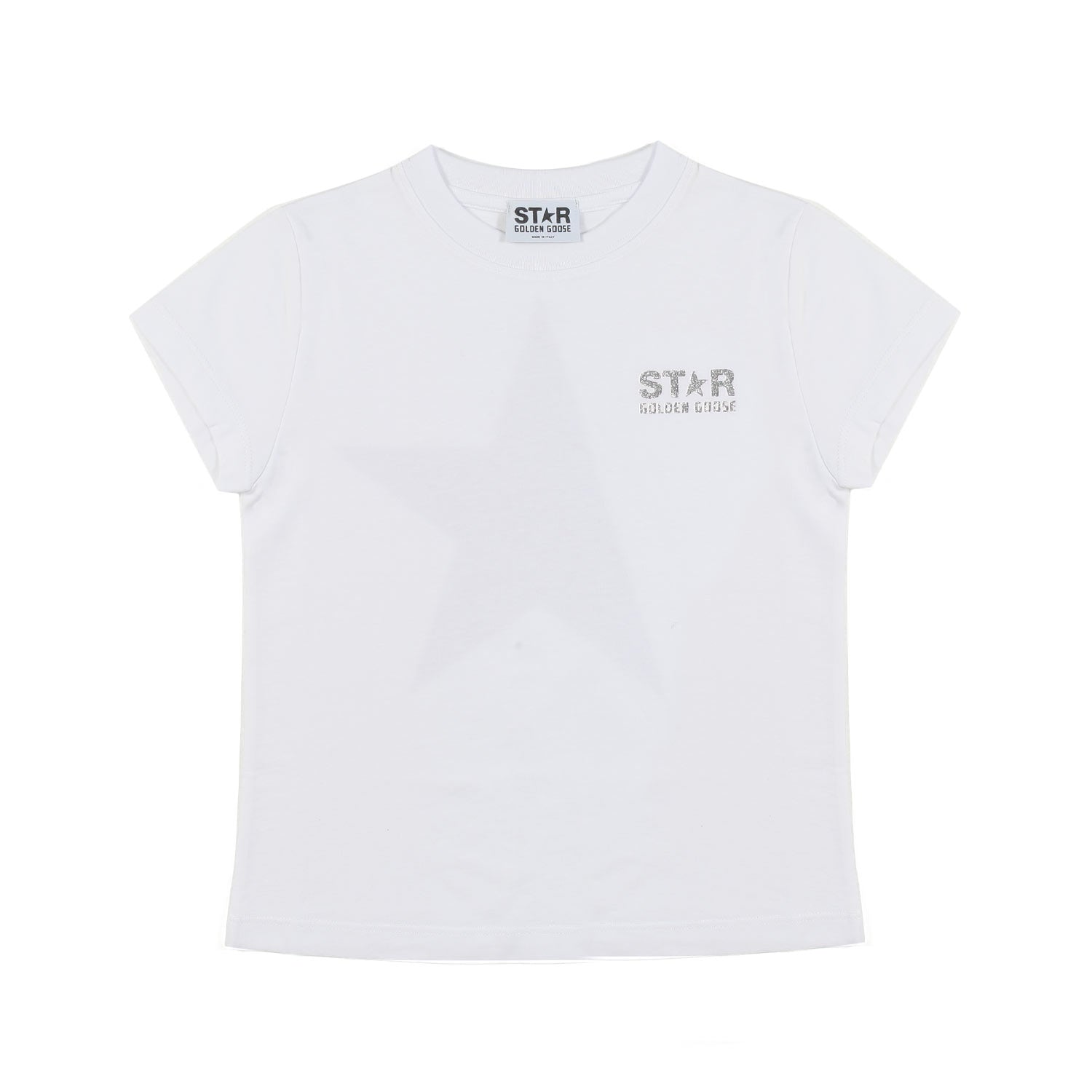 T-SHIRT STAR BIANCA CON LOGHI ARGENTO GLITTER - annameglio.com abbigliamento moda