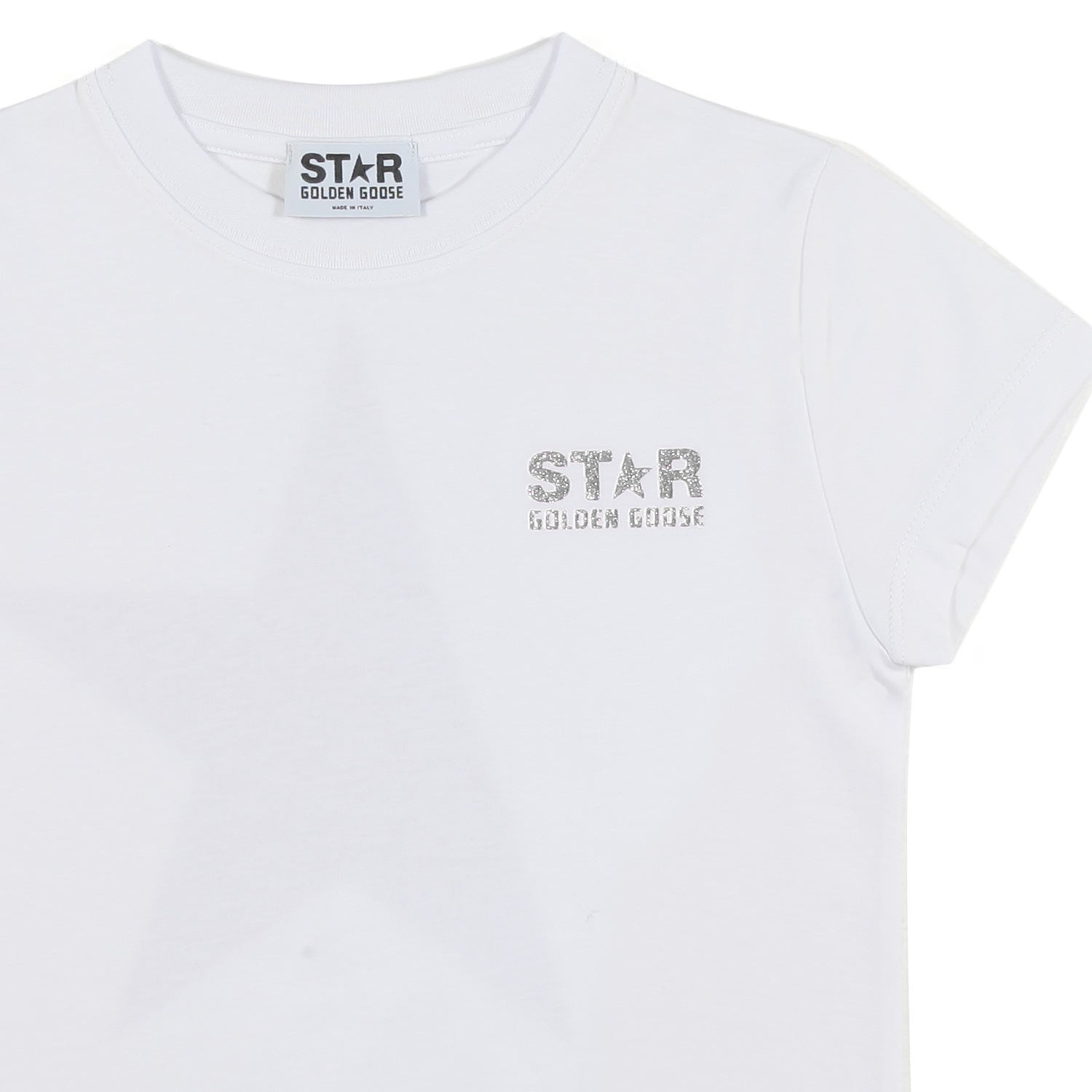T-SHIRT STAR BIANCA CON LOGHI ARGENTO GLITTER - annameglio.com abbigliamento moda