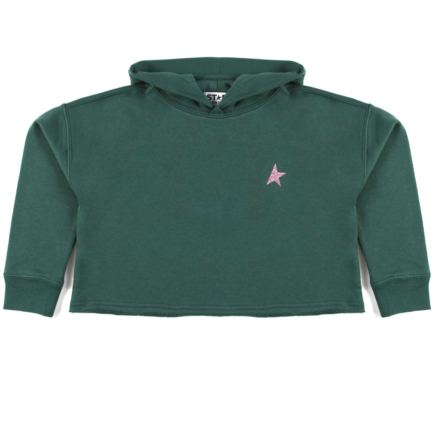 FELPA CROPPED VERDE CON CAPPUCCIO E STELLA ROSA - annameglio.com abbigliamento moda