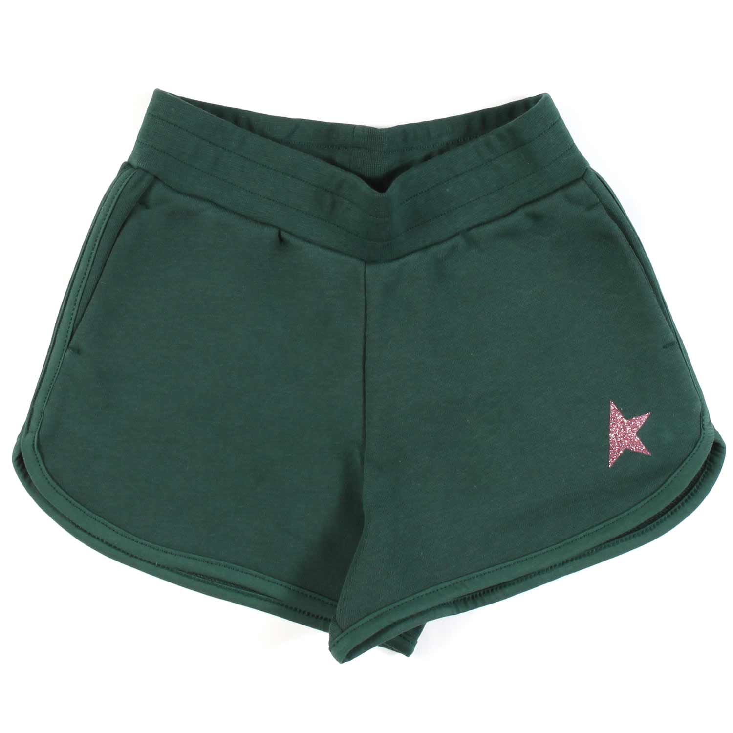 SHORTS VERDI CON STELLA ROSA GLITTER BAMBINA - annameglio.com abbigliamento moda