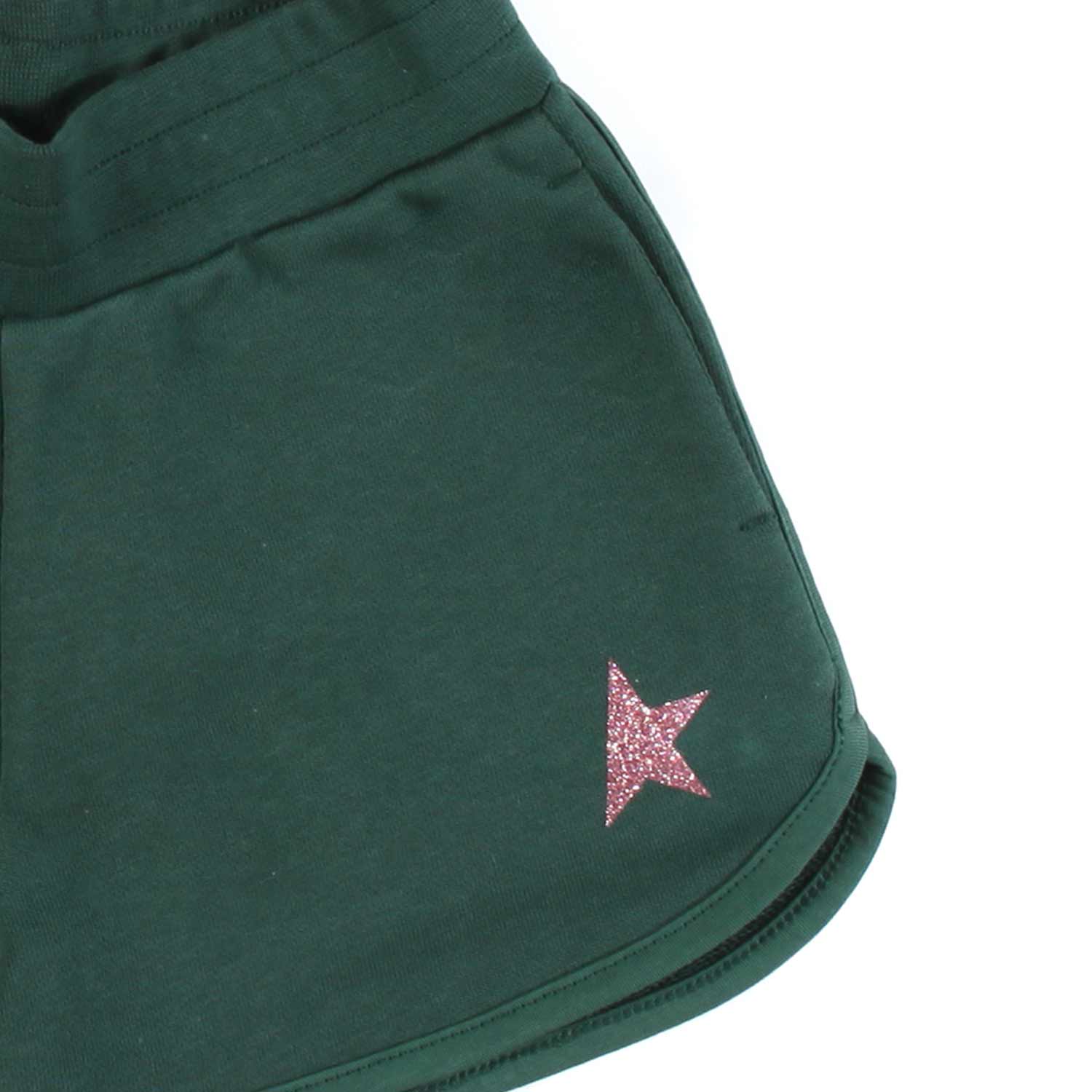 SHORTS VERDI CON STELLA ROSA GLITTER BAMBINA - annameglio.com abbigliamento moda