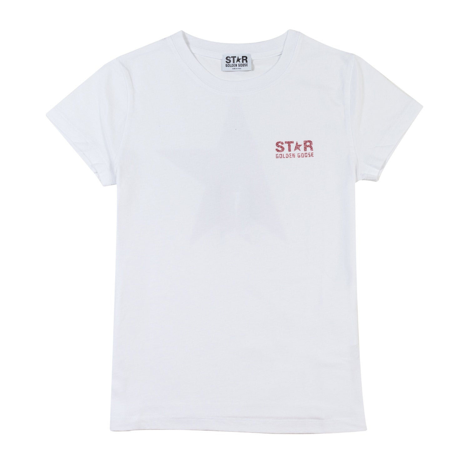 T-SHIRT STAR BIANCA CON LOGHI ROSA GLITTER TEEN - annameglio.com abbigliamento moda