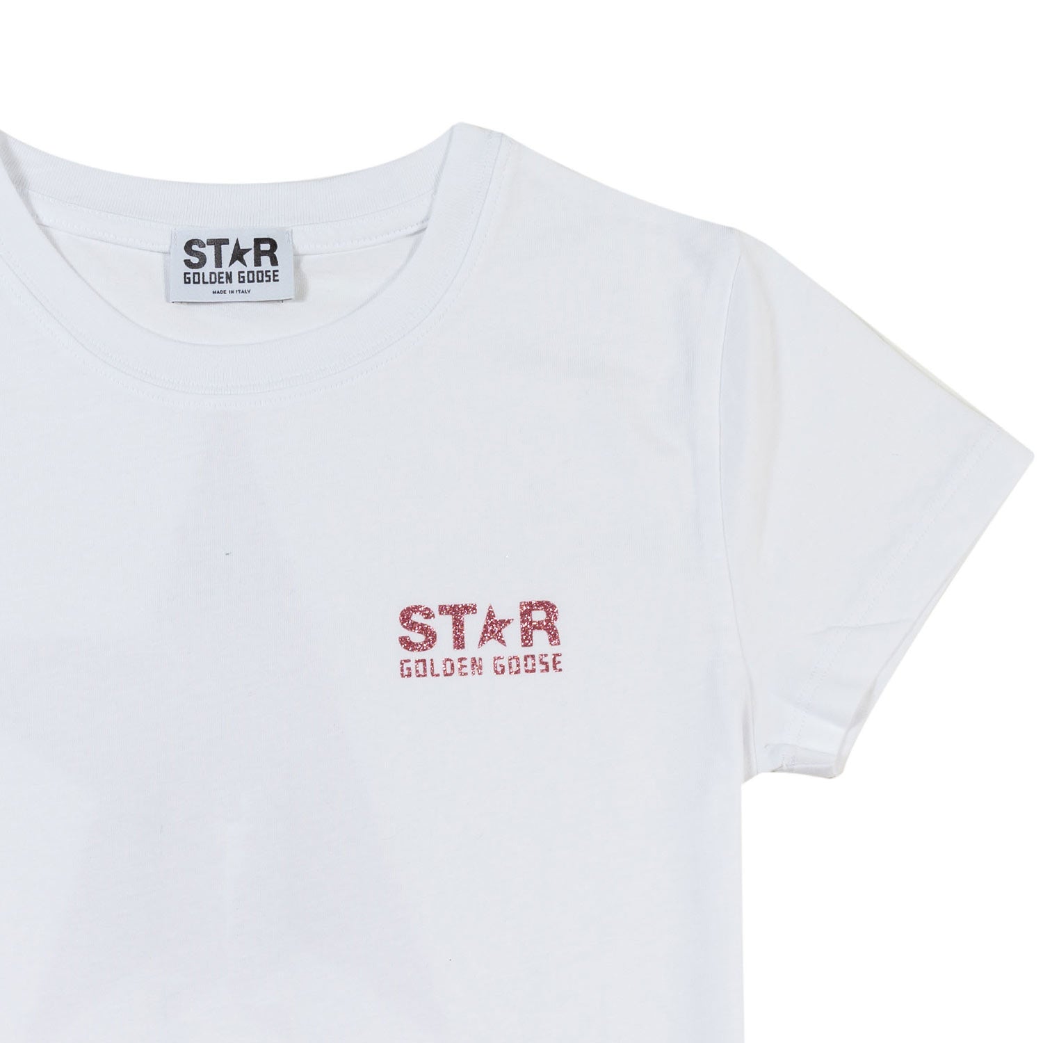 T-SHIRT STAR BIANCA CON LOGHI ROSA GLITTER TEEN - annameglio.com abbigliamento moda