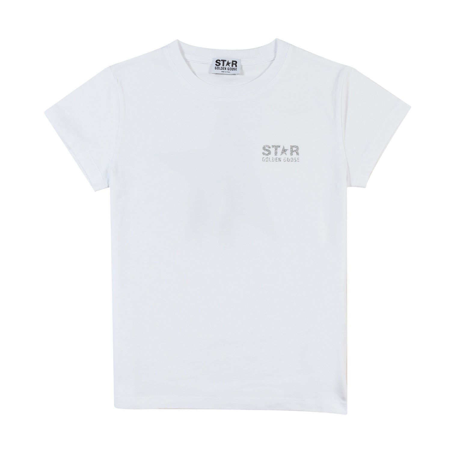 T-SHIRT STAR BIANCA CON LOGHI ARGENTO GLITTER TEEN - annameglio.com abbigliamento moda